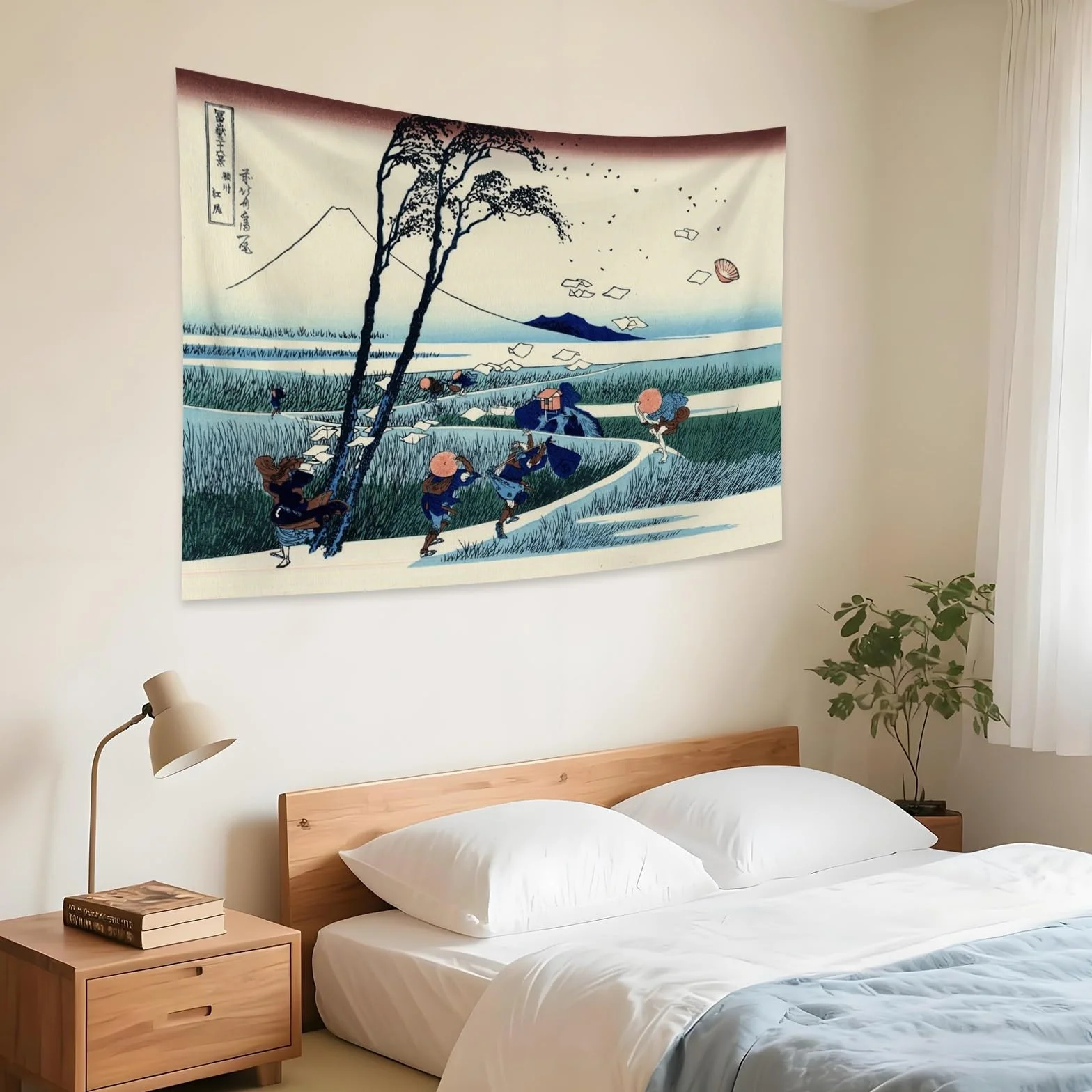YONGFOTO Tapiz Japones Ukiyo-e Monte Fuji 36 Vistas Habitación Colgar de la Pared Ejiri en la provincia de Suruga Mural Japonesa Pintura Hokusai Cuadro 100x70cm
