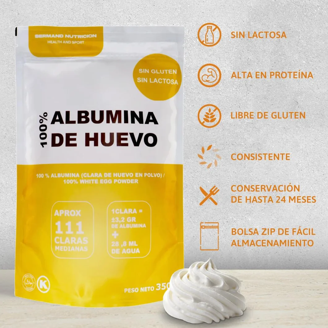 Clara de Huevo en Polvo SERMAND | Albúmina de Huevo Sin Aditivos Sin Lactosa | Bolsa Zip 350 GR