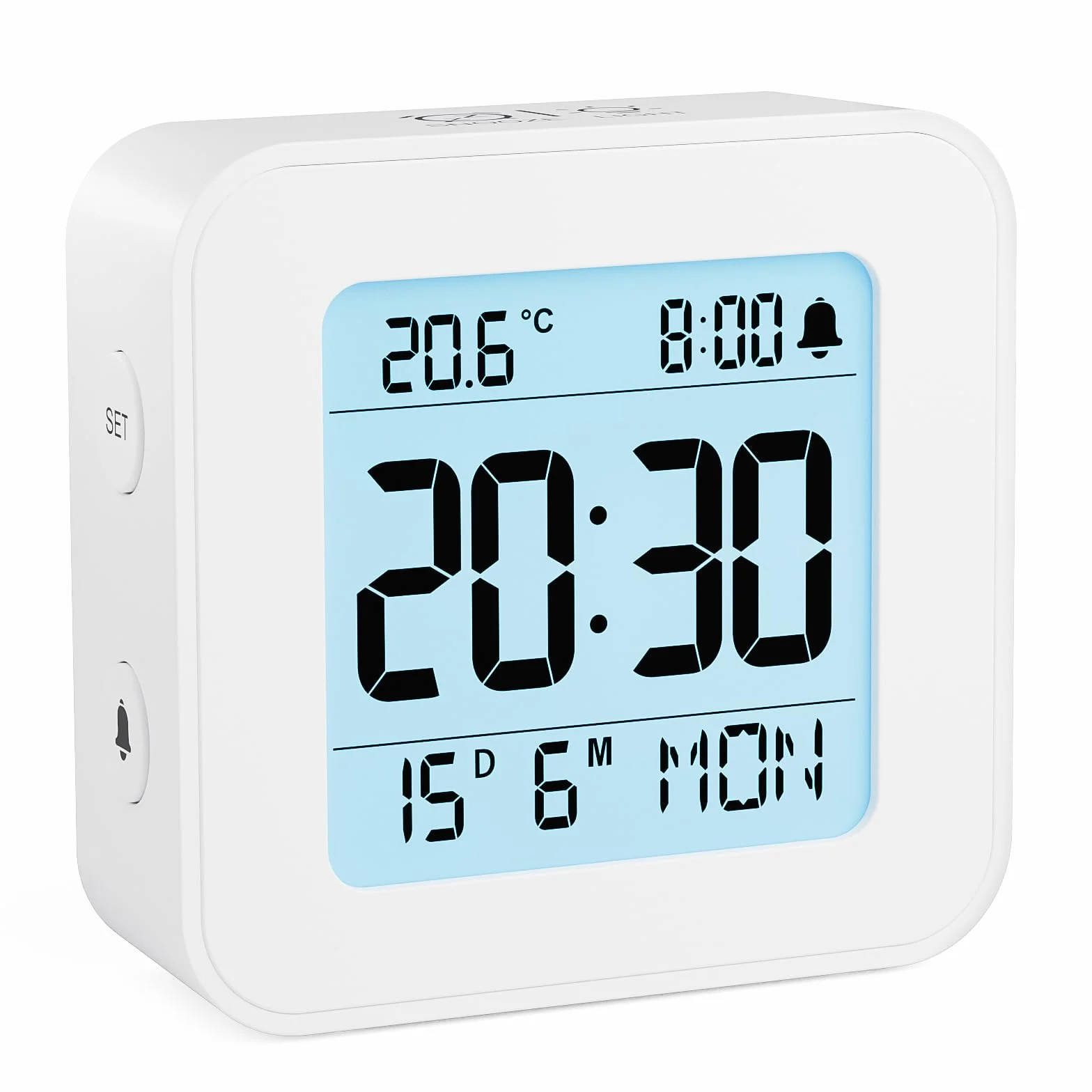 LATEC Reloj Despertador Digital con Temperatura, Retroiluminación, 12/24H, Snooze, Calendario, Pilas Incluidas, Blanco