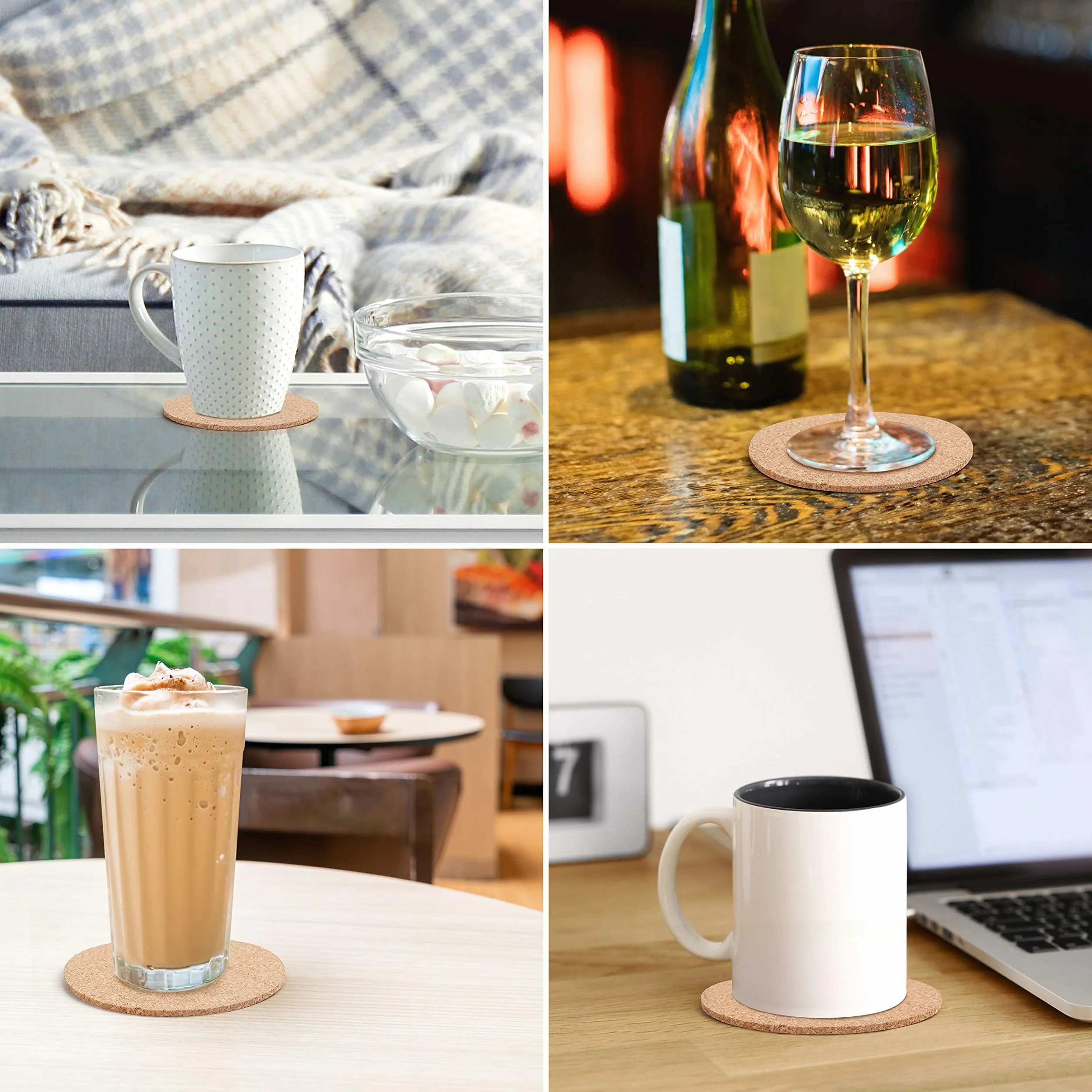 BELLE VOUS Posavasos Corcho Redondos (Pack de 50) Posa Vasos 10 cm de Diámetro 2 mm de Grosor – Posavasos Accesorios de Cocina Lisos Reutilizables y Absorbentes – Hogar, Oficina, Bar, Restaurant, Pub