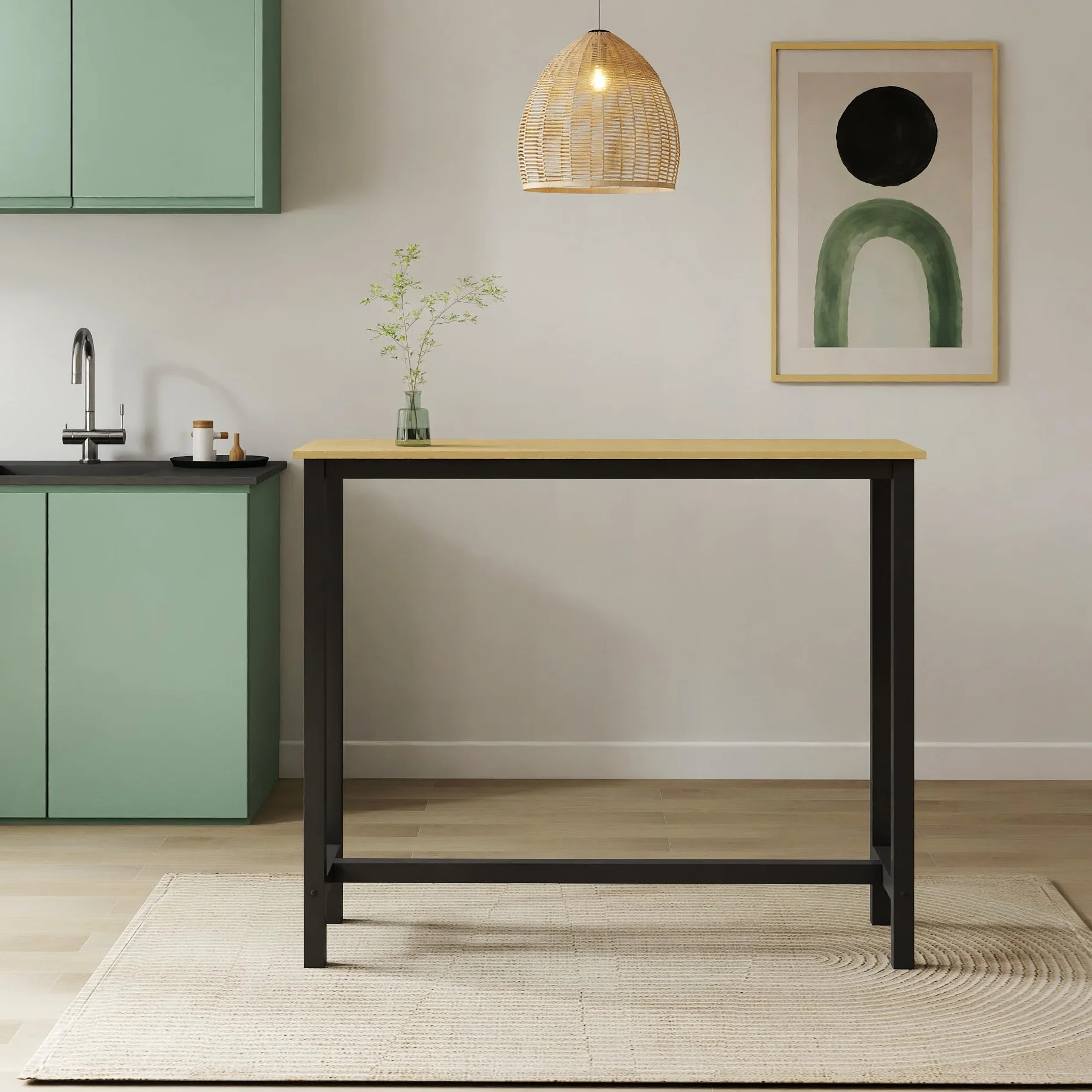 MB Muebles Bonitos | Mesa Alta de Cocina | Estilo Industrial | Modelo Ani | Barra de Cocina Estrecha y Desayunador | Patas de Metal y Melamina Mate | Color Negro | 120x100x40 cm