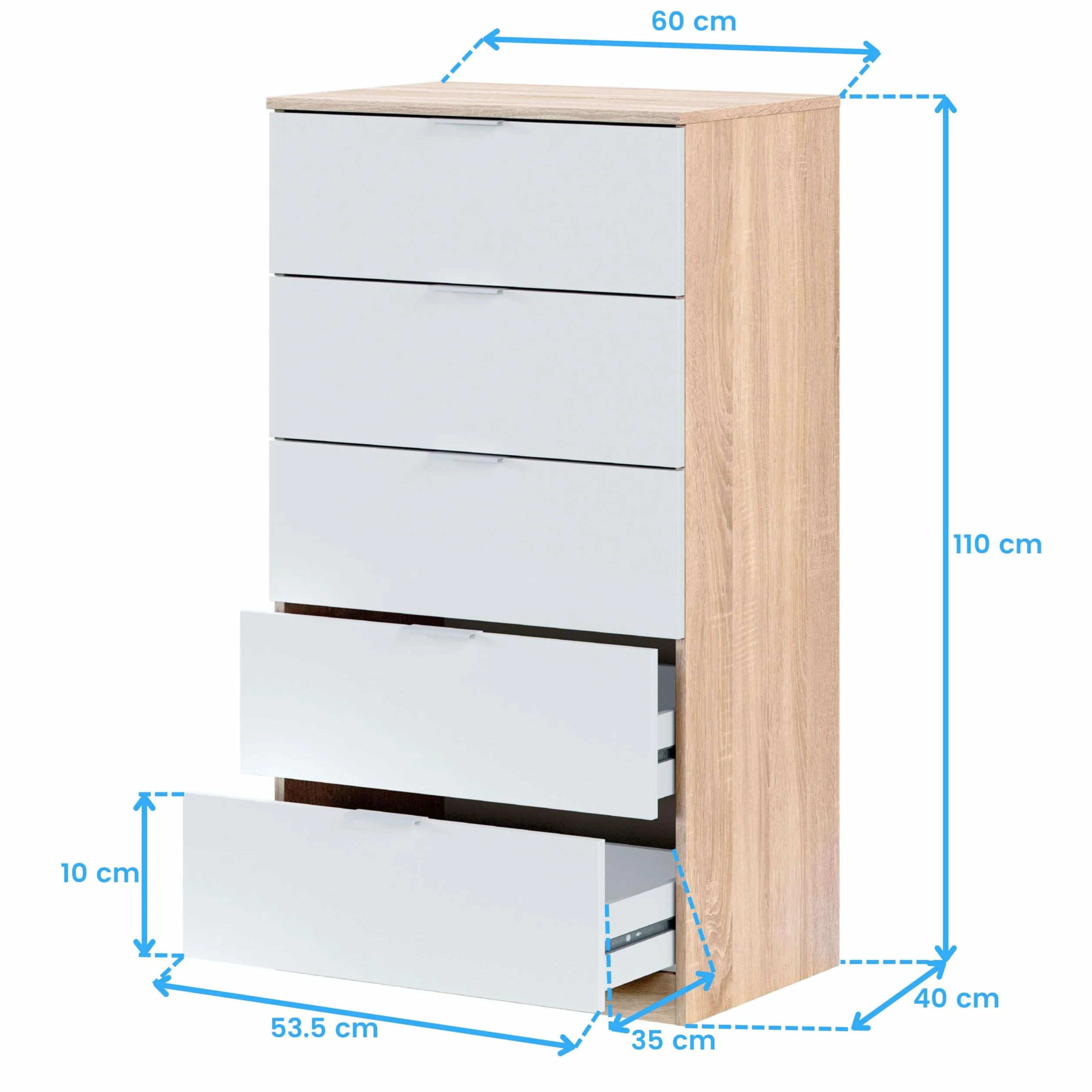 Miroytengo Pack Dormitorio Completo Alaya Color Blanco Y Roble para Camas 150 cm (Cama+cabecero+2 Mesitas+Armario+sinfonier)