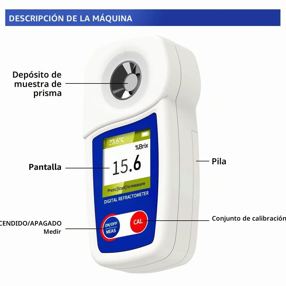 Refractómetro digital Brix, refractómetro Brix Flagfront, refractómetro, compensación automática de temperatura, rango de 0 – 55% ± 0,1% de precisión