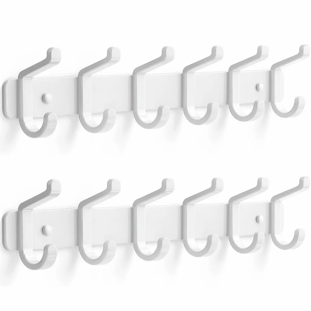 Juego de 2 percheros de pared con 6 ganchos, percheros de metal, perchero de pared para chaquetas, bolsos, sombreros, bufandas, barra para colgar ropa en el dormitorio, armario, baño o cocina (blanco)