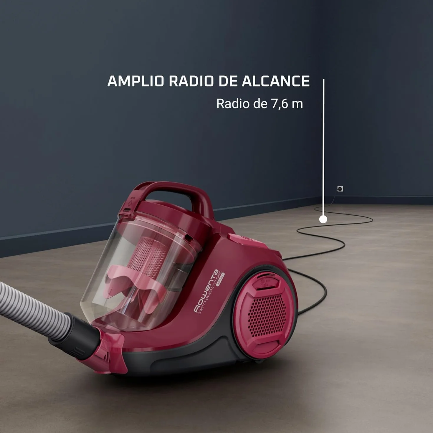 Rowenta Aspiradora Swift Power Cyclonic RO2933 - Aspirador sin bolsa de 750 W para parquet, tecnología ciclónica, cabezal alto rendimiento, motor Effitech, burdeos