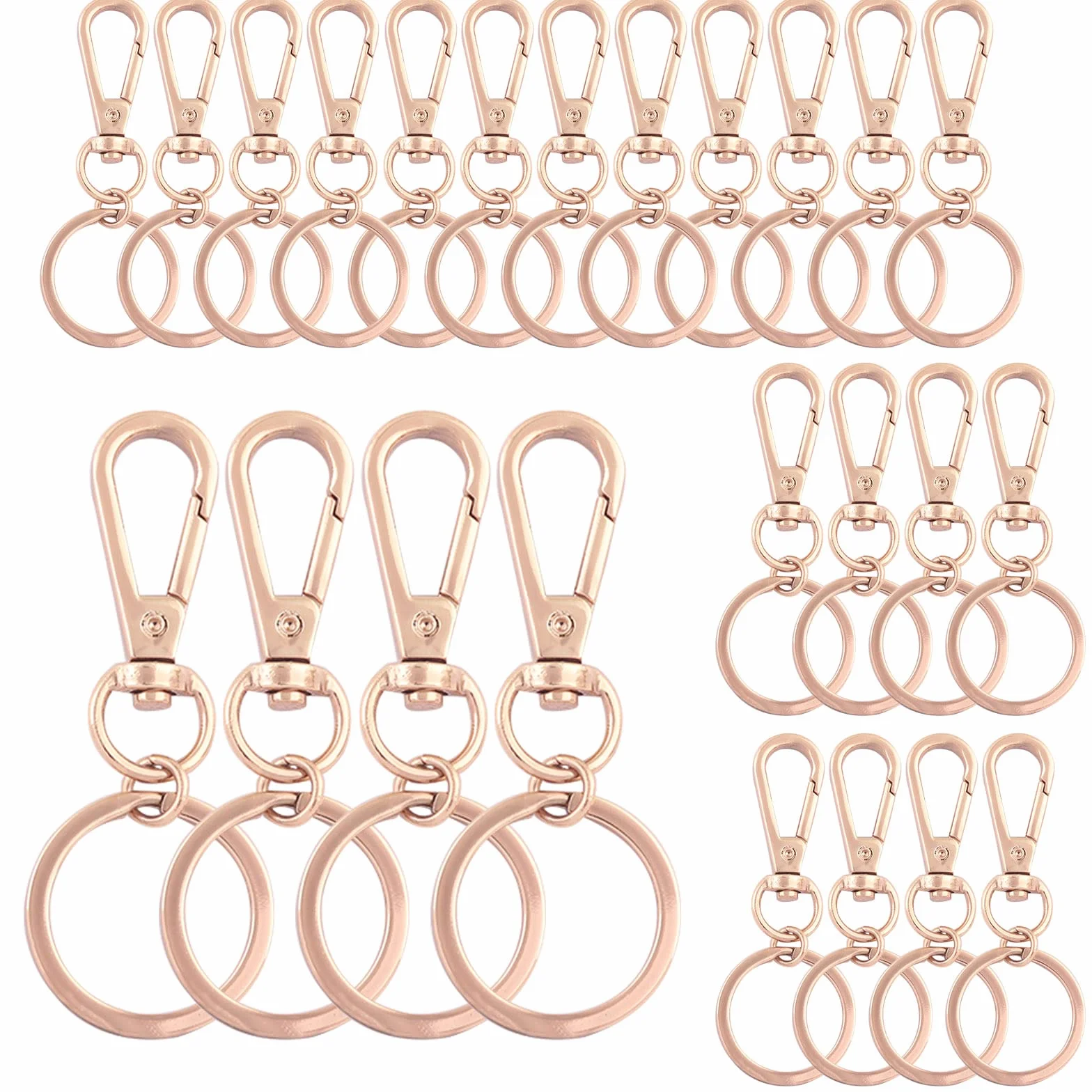 Juego de cierres giratorios de mosquetón de oro claro, gancho giratorio de metal con llavero plano dividido, accesorios para bolso de mano, joyería de bricolaje (oro claro, 24 piezas)