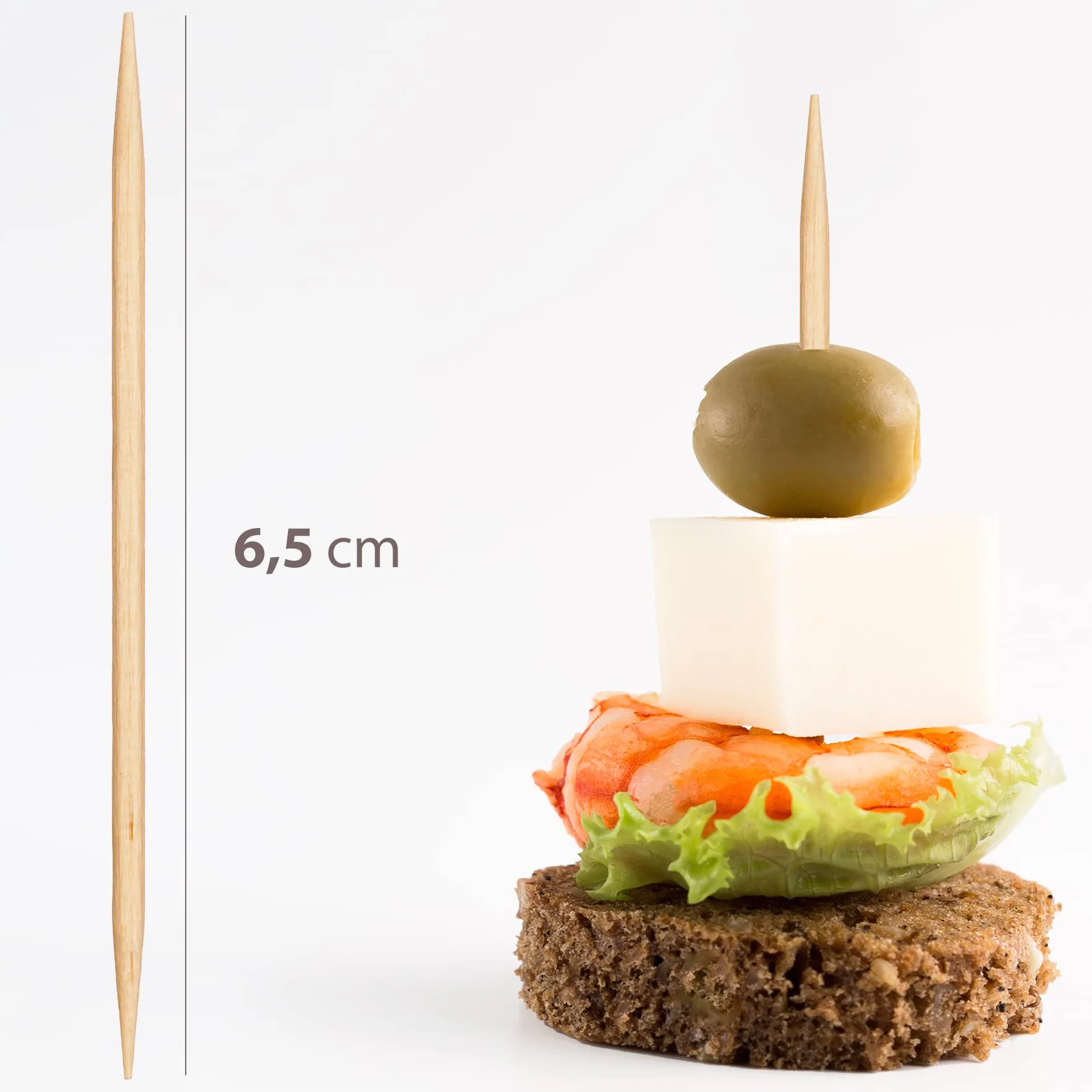 Palillos de Madera Redondos con Protección de Plástico, Pack 1000, 2000, 4000 o 6000, Palillos de Dientes Higiénicos, 6.5cm Largo, Pincho de Aperitivos o Manualidades, en Bolsa de Plástico.