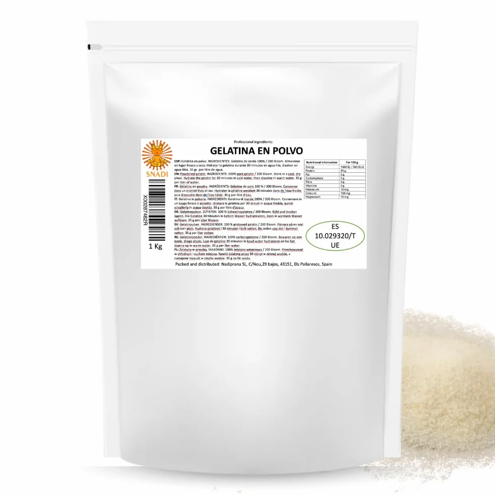 Snadi Gelatina en Polvo 1 kg Pura Sin Sabor Rica en Aminoácidos Precursores del Colágeno para Repostería Postres Geles y Salsas