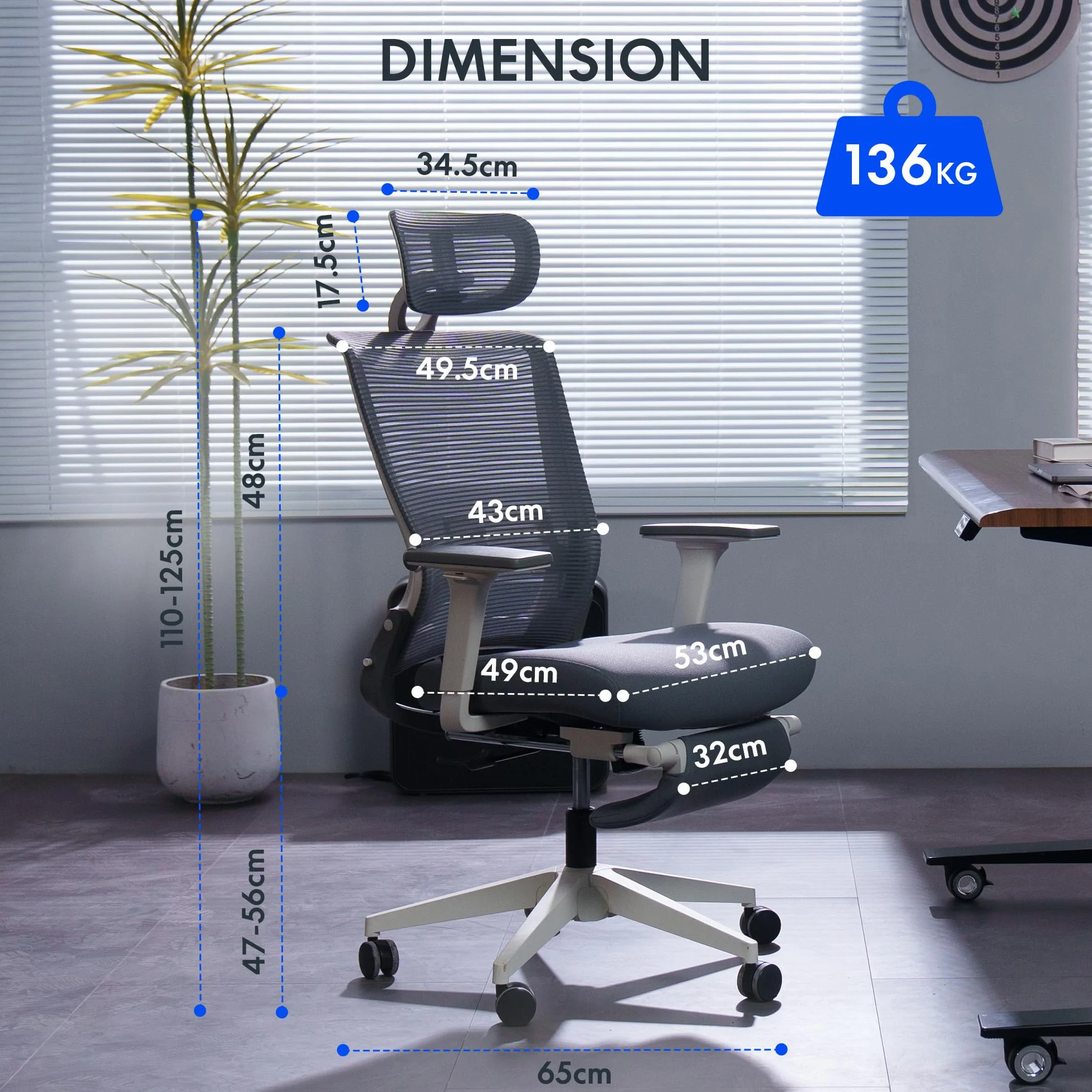FLEXISPOT FLODPLUS Silla Ergonómica de Oficina Plegable con Soporte Lumbar, Reposabrazos Ajustables, Reposacabezas 2D y Malla Transpirable