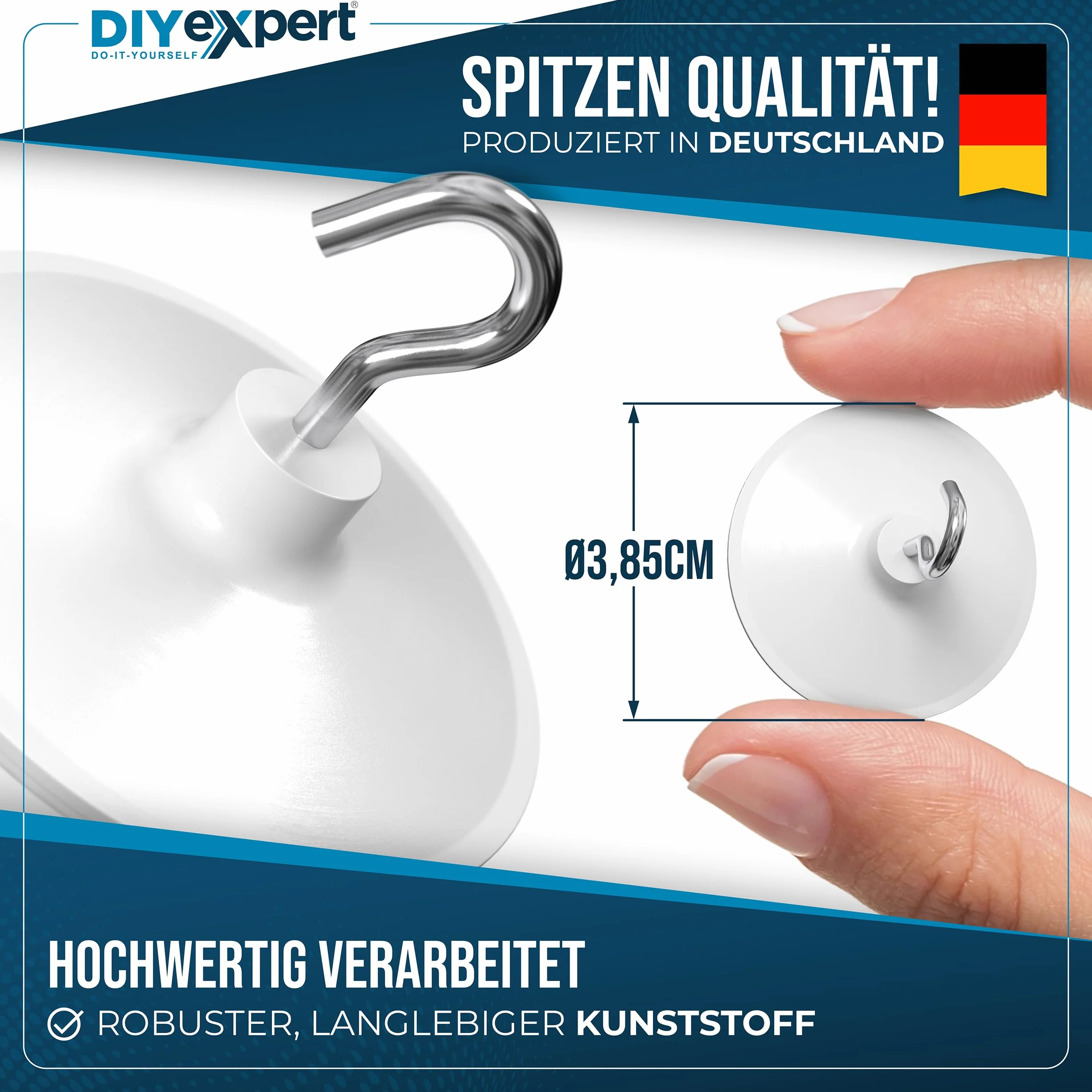 DIYexpert Ganchos de techo autoadhesivos, fabricados en Alemania, con gancho, 4 unidades, ganchos adhesivos para el techo extrafuertes, ganchos de pared sin taladrar