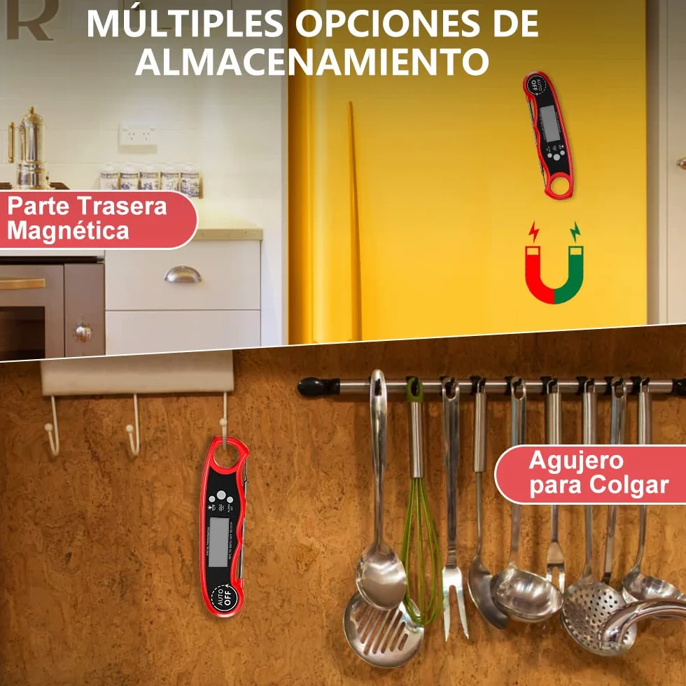 CIRYCASE Termometro Cocina, Termometro Horno Digital de Lectura Rápida & Precisa con 102cm Sonda de Alambre, Calibration & Pantalla LCD, Termometro Barbacoa para Carne, BBQ, Comida, Horno, Liquidos