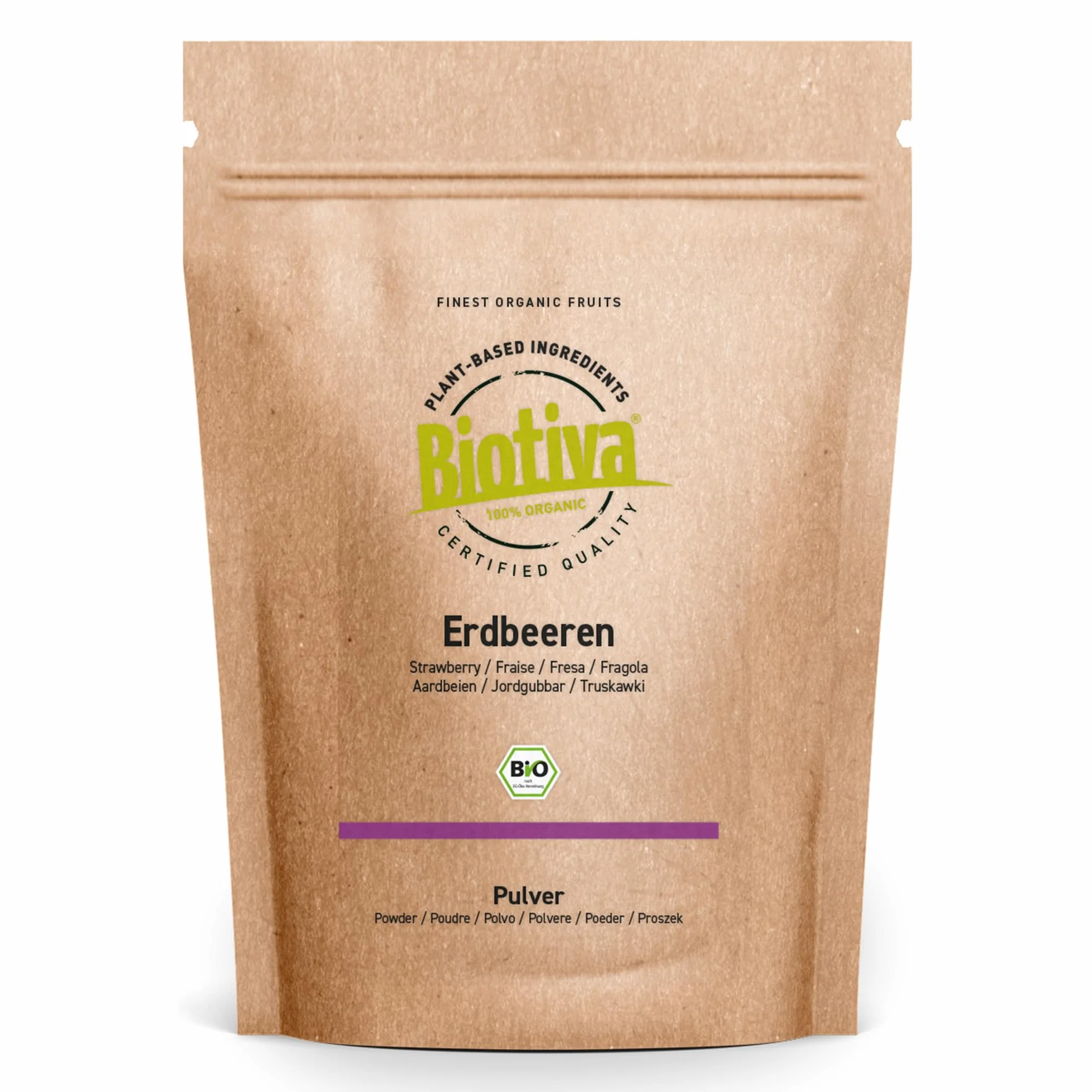 Biotiva Polvo de fresa orgánica liofilizado 90 g - Superfood vegano sin lactosa sin soja