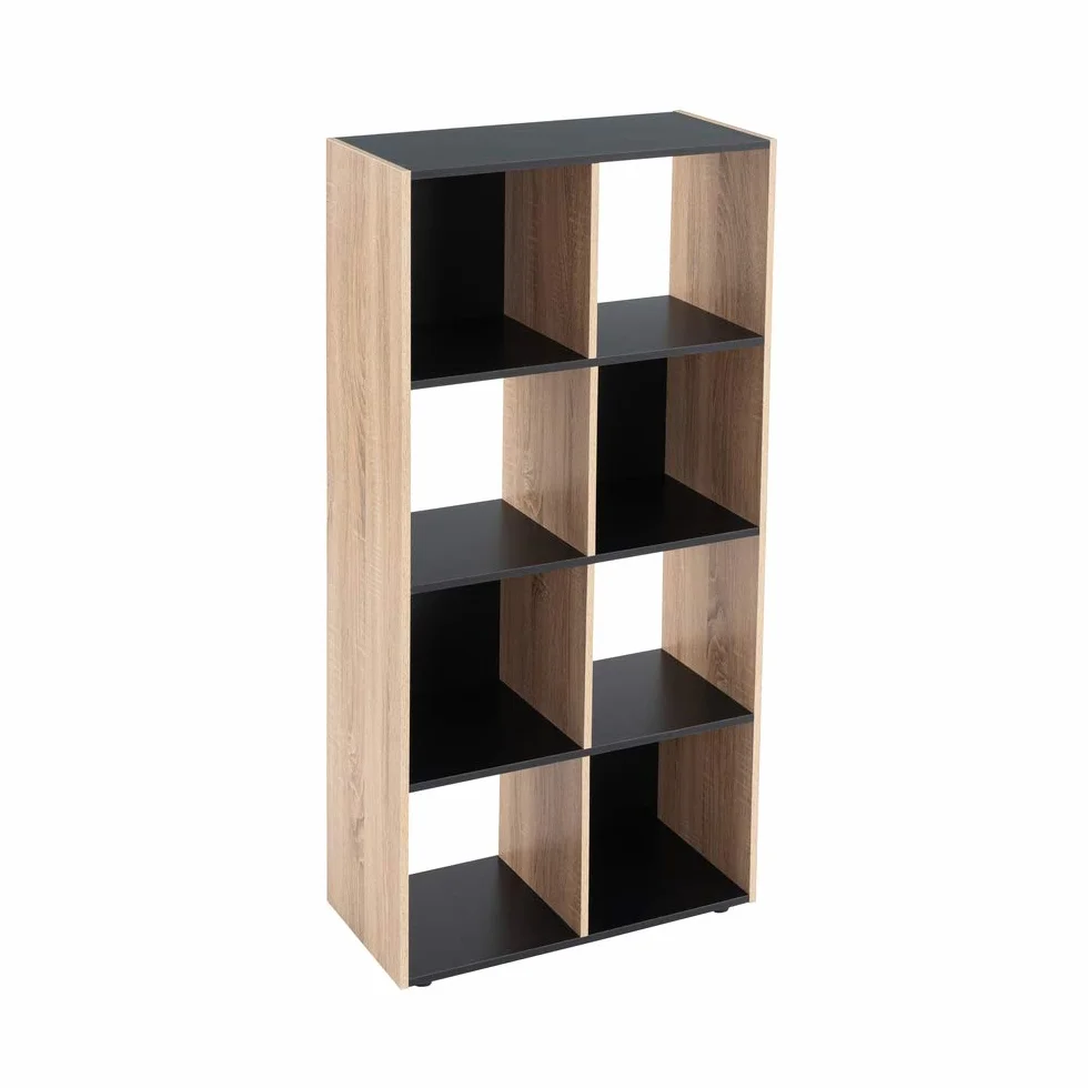 LOLAhome Estantería Cubo de 8 Cubos Madera MDF Negra y Natural