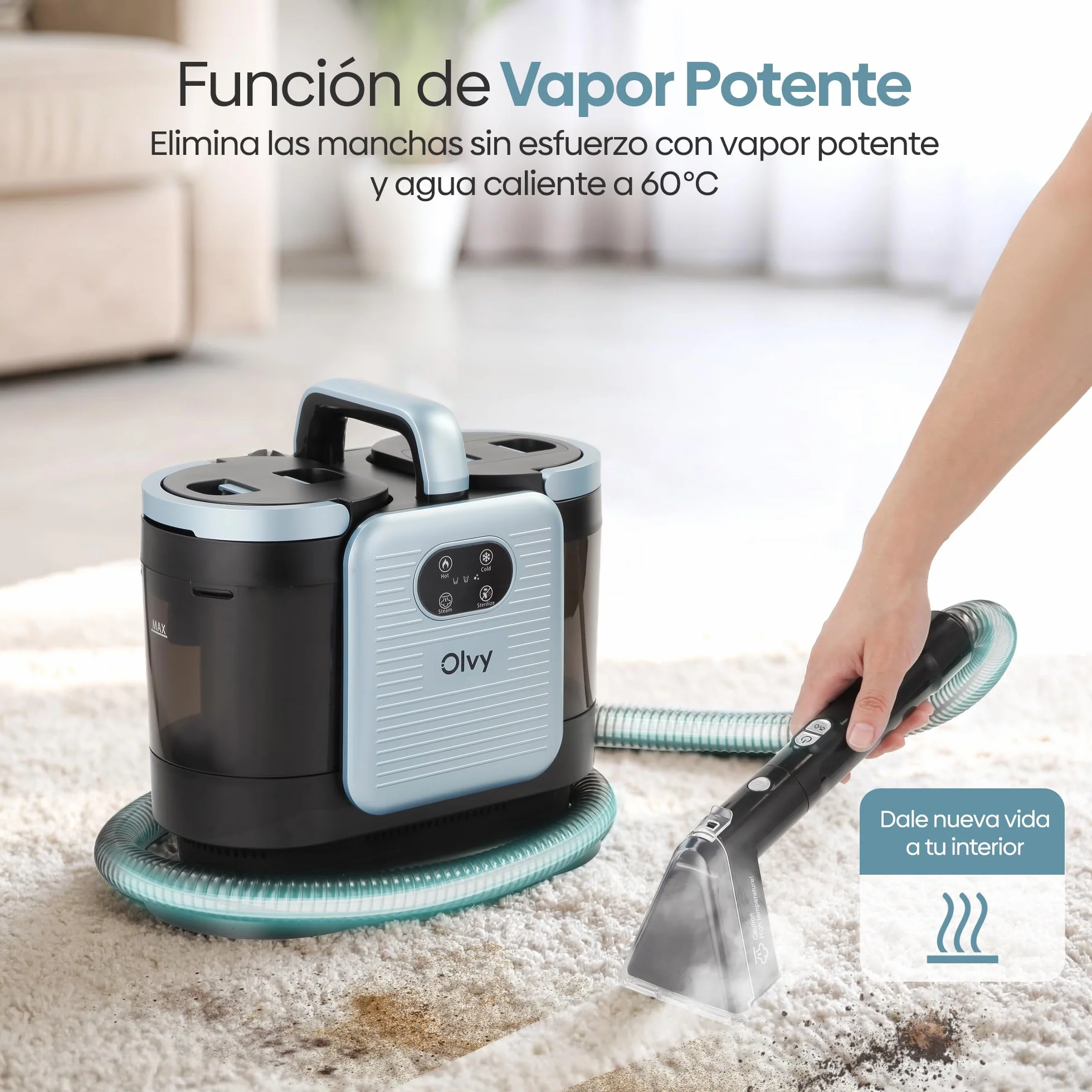 Olvy Limpiador de Alfombras PRO 1650W Aspiradora en húmedo con función de vapor 100°C