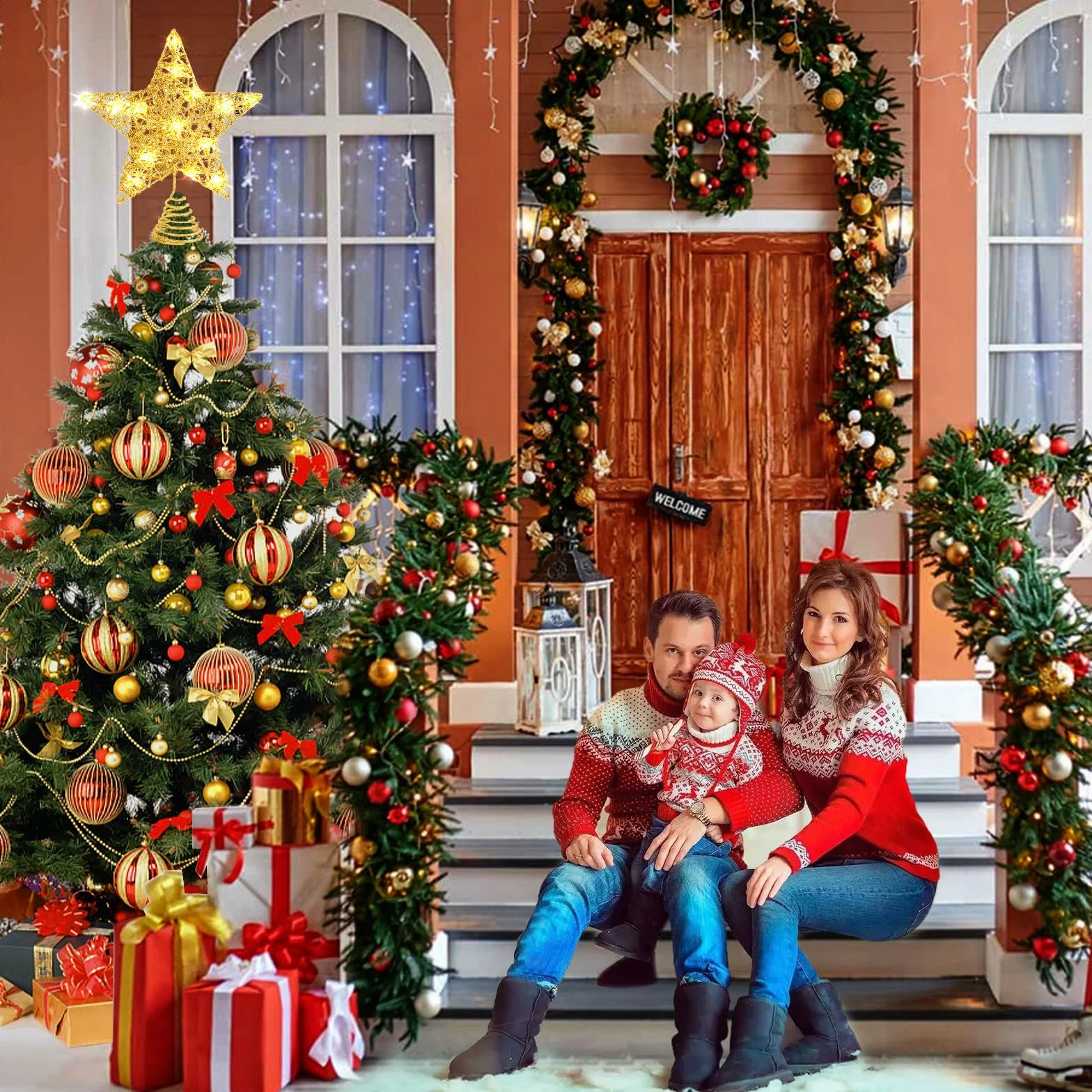 Estrella Arbol Navidad 25 cm 10 Luces LED Topper Decoracion