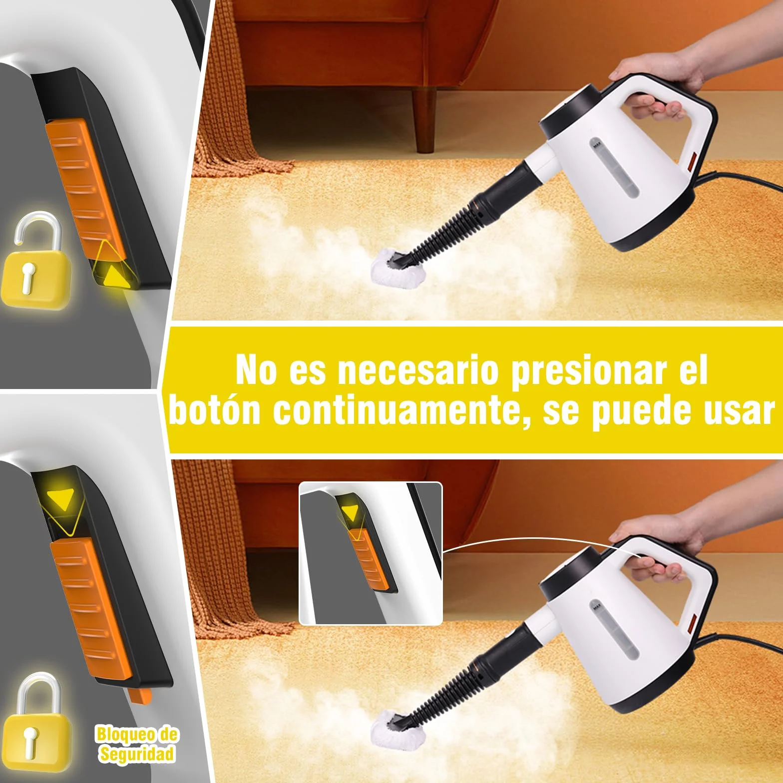 Limpiador de vapor 1200W calentamiento instantáneo 15 s 400 ml accesorios 9 piezas blanco