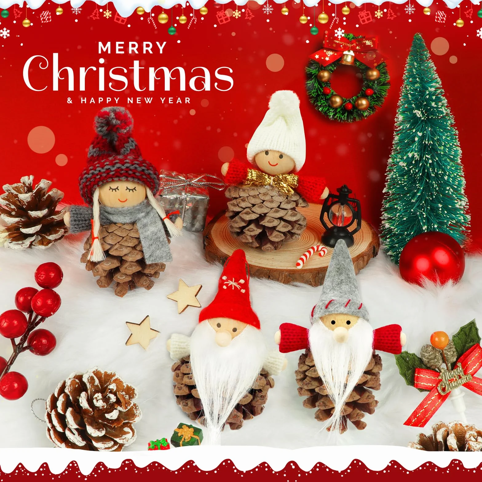 Gnomo Adornos de Navidad, Duendes Colgante Decoracion Árbol Navidad 8 Piezas Piñas Muñecos