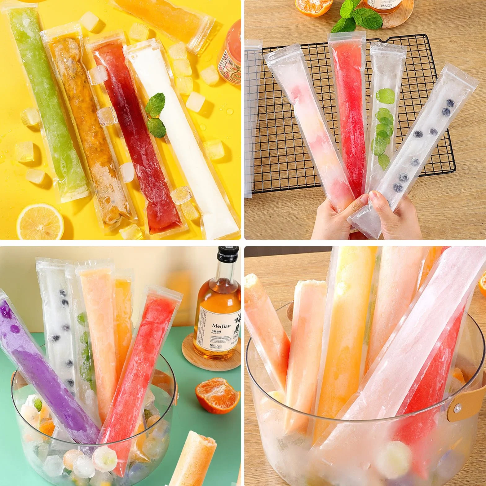 Pop Bolsas Mold 100 PCS Bolsas de Hielo sin BPA con Embudo para Yogur Helado