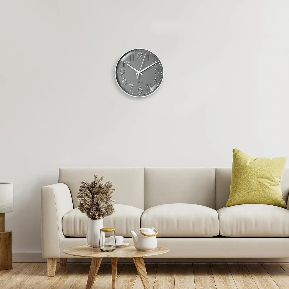 Aolso Reloj de Pared 8 Pulgadas Silencioso Movimiento de Cuarzo Clásico Moderno Decorativo Cocina Comedor Habitación Funciona con Pilas Gris