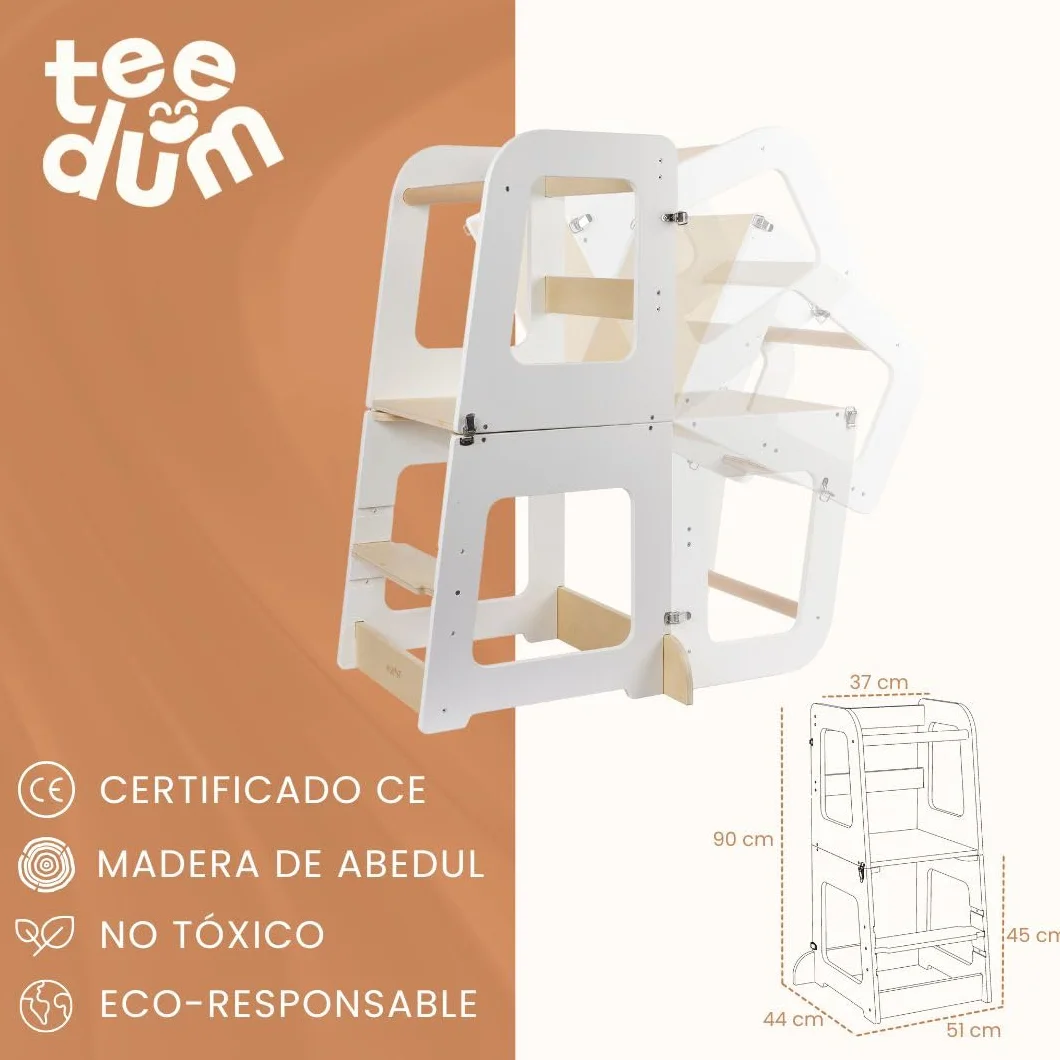 Torre de Aprendizaje Montessori para Niños Convertible en Escritorio – Torre de Observación de Madera para Niños de 12 Meses a 6 Años (Madera Natural)