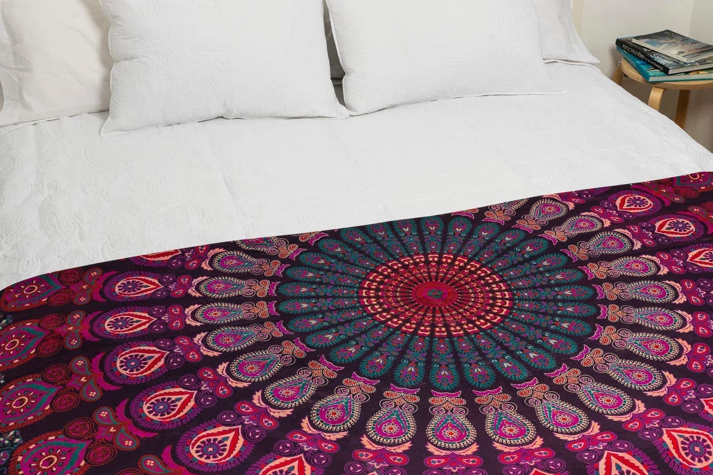 MOMOMUS Tapiz Mandala 100% Algodón - Tapiz de Pared, Póster para Pared Grande en Tela o Tapiz Decorativo de Pared - Ideal como Decoración de Habitación, Salón y Dormitorio - Lila, 210x230 cm