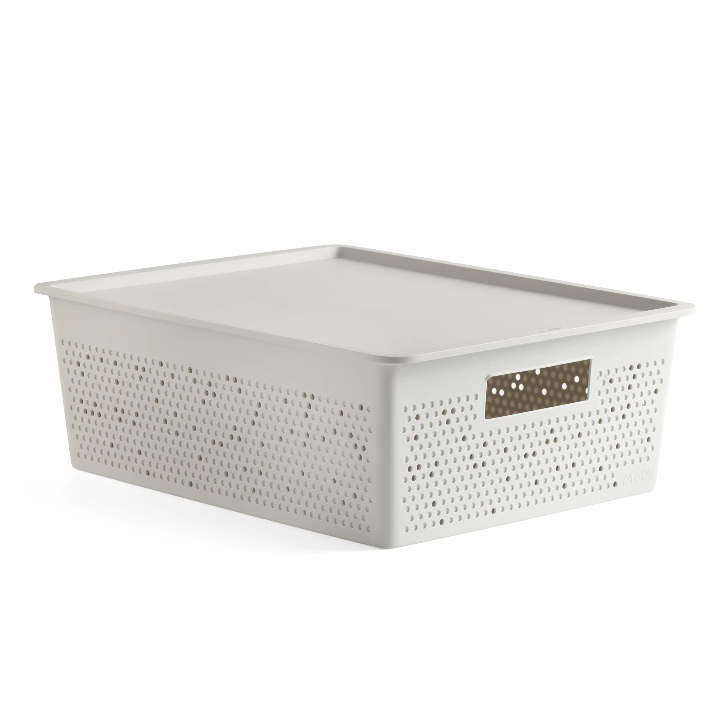 Tatay Cesta Almacenaje Plastico 12 L Bohol | Caja Organizadora con Tapa | Ventilación Óptima | Sistema Modular Apilable | Asas Integradas | Plástico Reciclado Libre BPA | 30x39x13,5 cm, Blanco