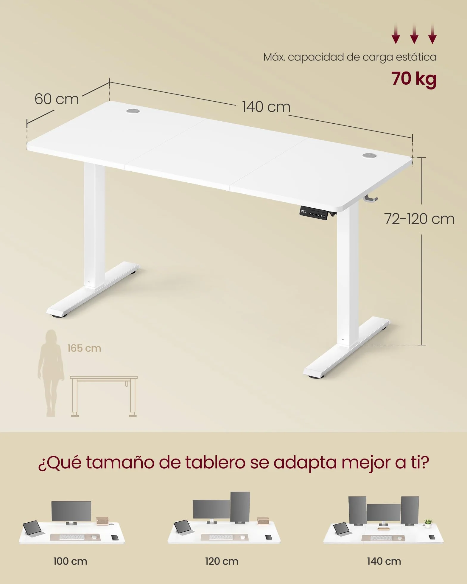 VASAGLE Escritorio Eléctrico Ajustable en Altura 140 x 60 cm Blanco Nube con Memoria 4 Alturas
