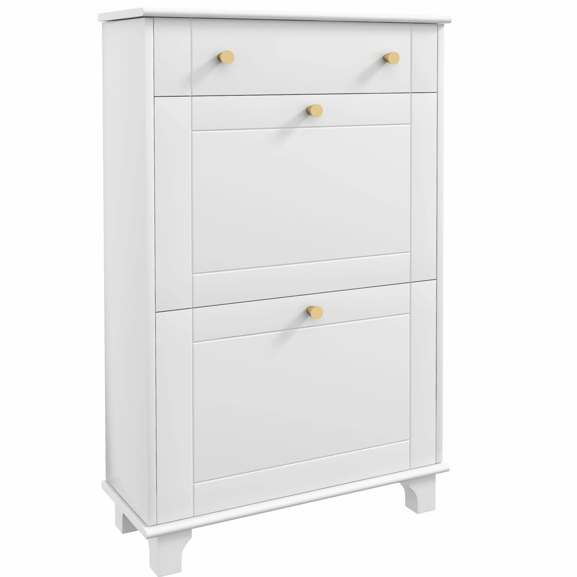 HOMCOM Mueble Zapatero Estrecho Zapatero Entrada Recibidor con 2 Cajones Abatibles y 1 Cajón Extraíble para 8 Pares de Zapatos para Pasillo 60x23,5x98,5 cm Blanco