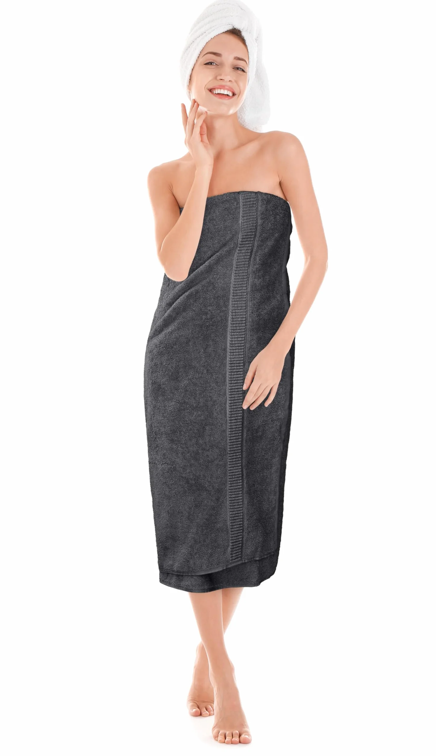 Toallas de Baño Jumbo 90x180 CM 100% Algodón Ring Spun Altamente Absorbente Pack 2 Gris