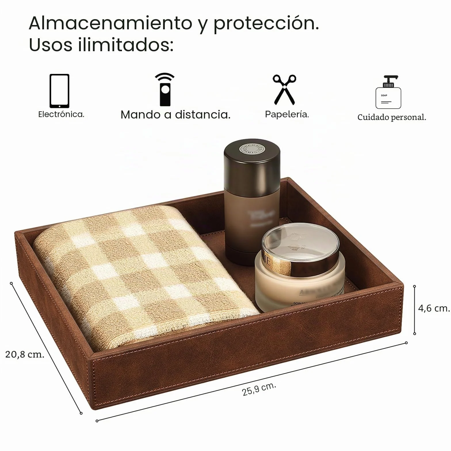 SITHON Bandeja Organizador de Escritorio, Almacenamiento Organizer de PU Cuero para Cuarto de Baño, Hogar Salón Dormitorio Soporte Caja para Joyas, Mando a Distancia, Teléfonos (Marrón)