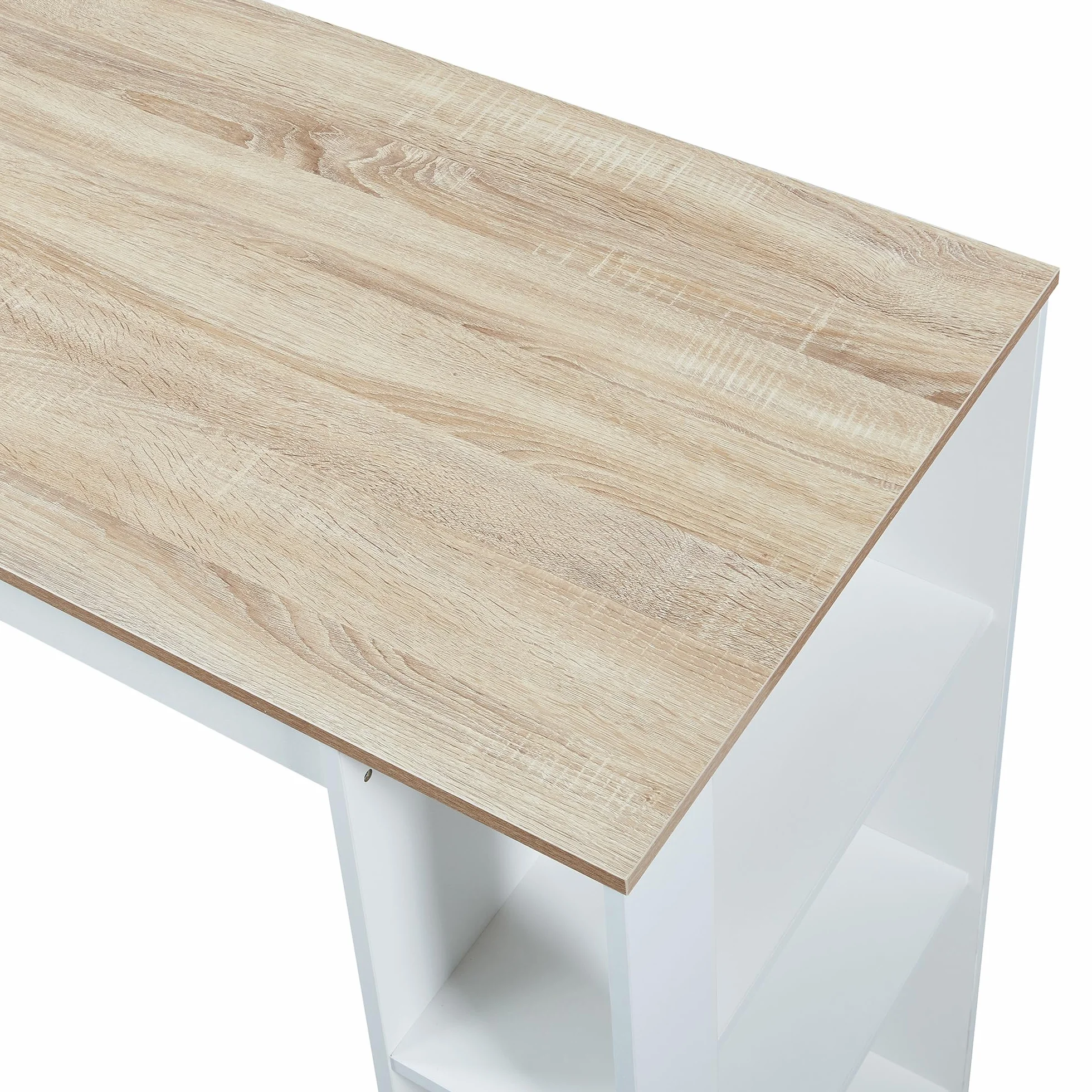 [en.casa] Mesa Alta Cocina Danderyd Mesa de Bar Moderna con 3 Estantes Laterales para Comedor Oficina en Casa Aglomerado 120 x 60 x 106 cm - Blanco/Efecto Roble