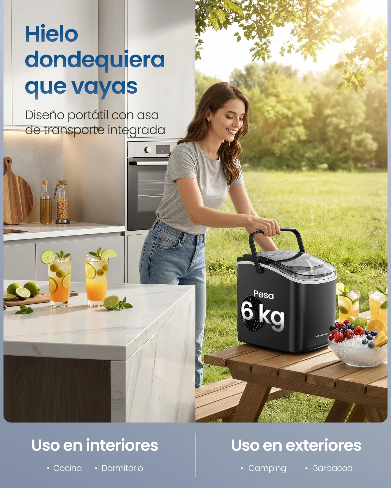 SONGMICS Máquina de Hielo, Máquina de Cubitos Autolimpiante, 9 Cubitos en 6 Minutos en 2 Tamaños, 12 kg en 24 Horas, Portátil, Casa, Cocina, Oficina, Fiestas Camping, Negro Tinta XZB001B1EU
