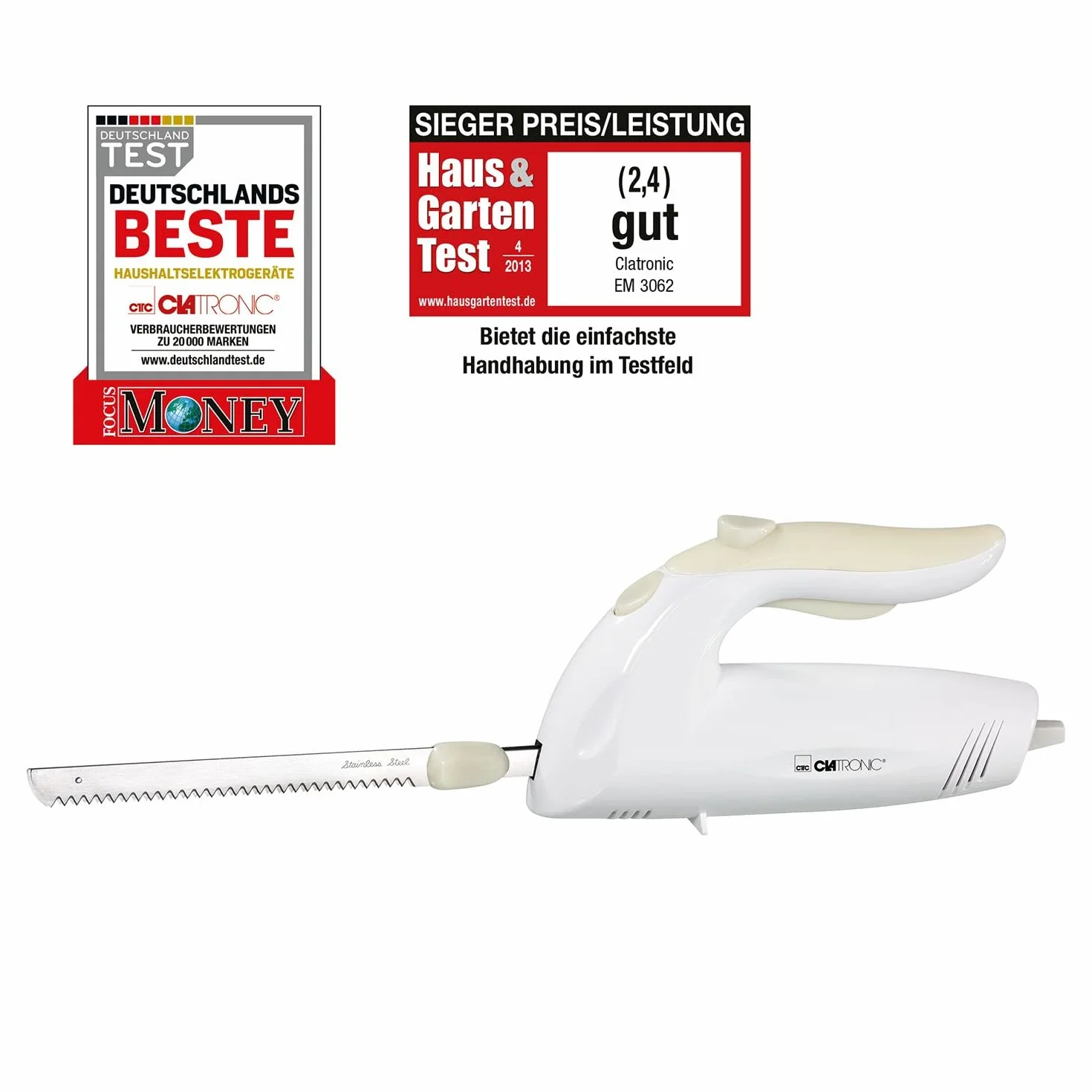 Cuchillo eléctrico para carne y pan con doble hoja de acero inoxidable, incluye paño de cuidado, cuchillo electrónico, potente motor de 150 W, silencioso, apto para lavavajillas,