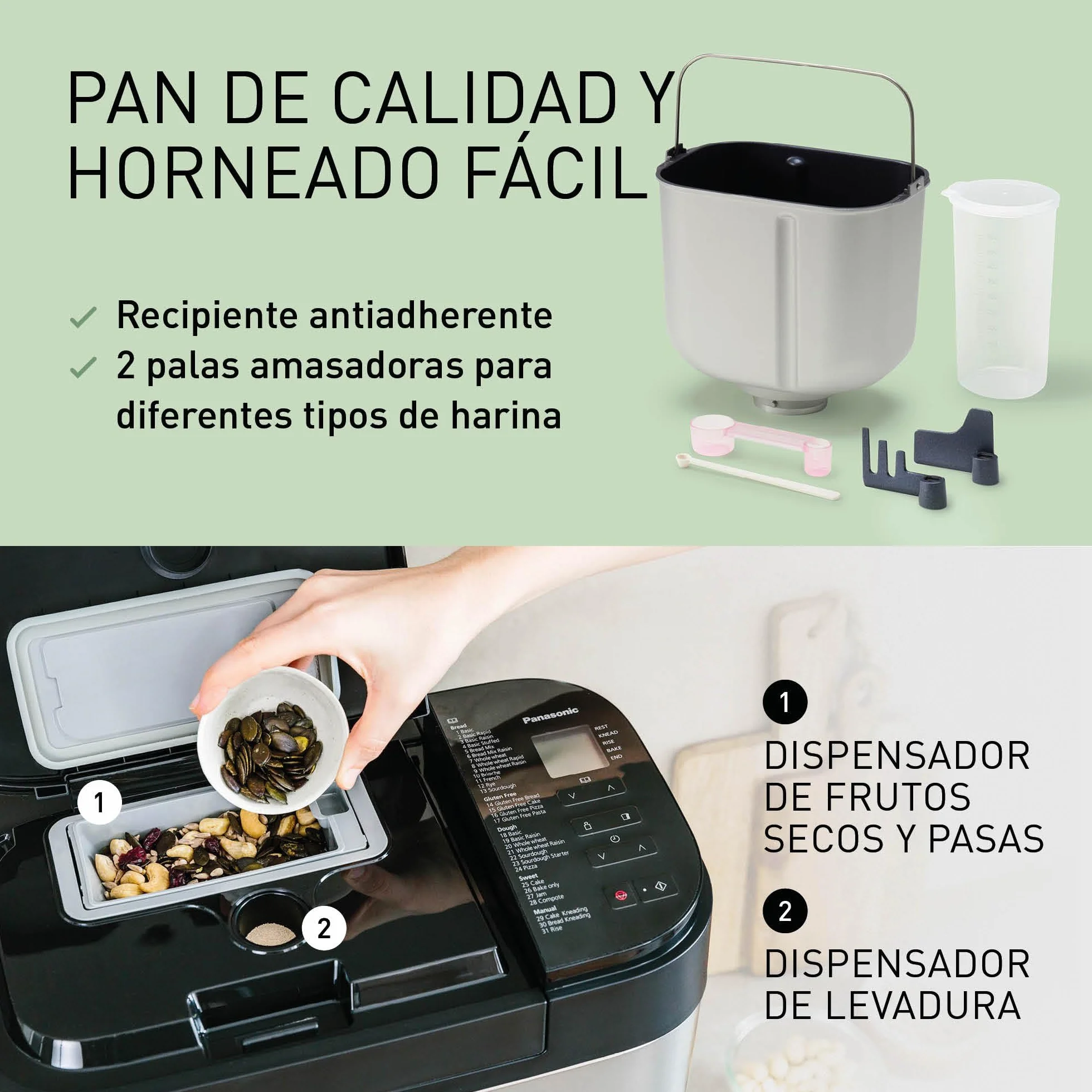 Panasonic SD-YR2550SXE Panificadora Automática con Dispensador, 850 W, Sensor de Temperatura, Temporizador Digital 13H, 31 Programas, Plateado