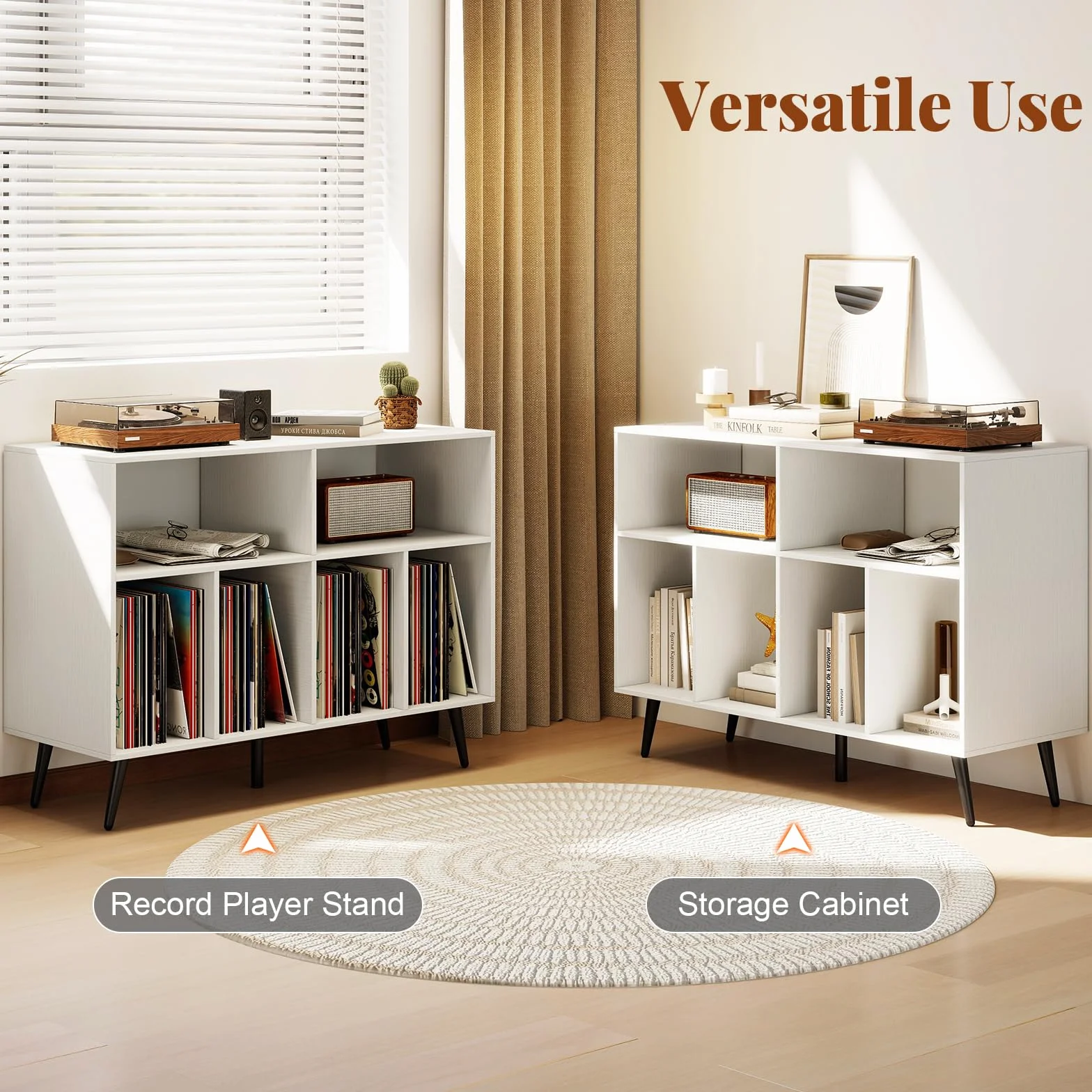 GIANTEX Soporte para Tocadiscos Estantería para Discos de Vinilo 100x40x74,5 cm Mueble de Almacenamiento Blanco