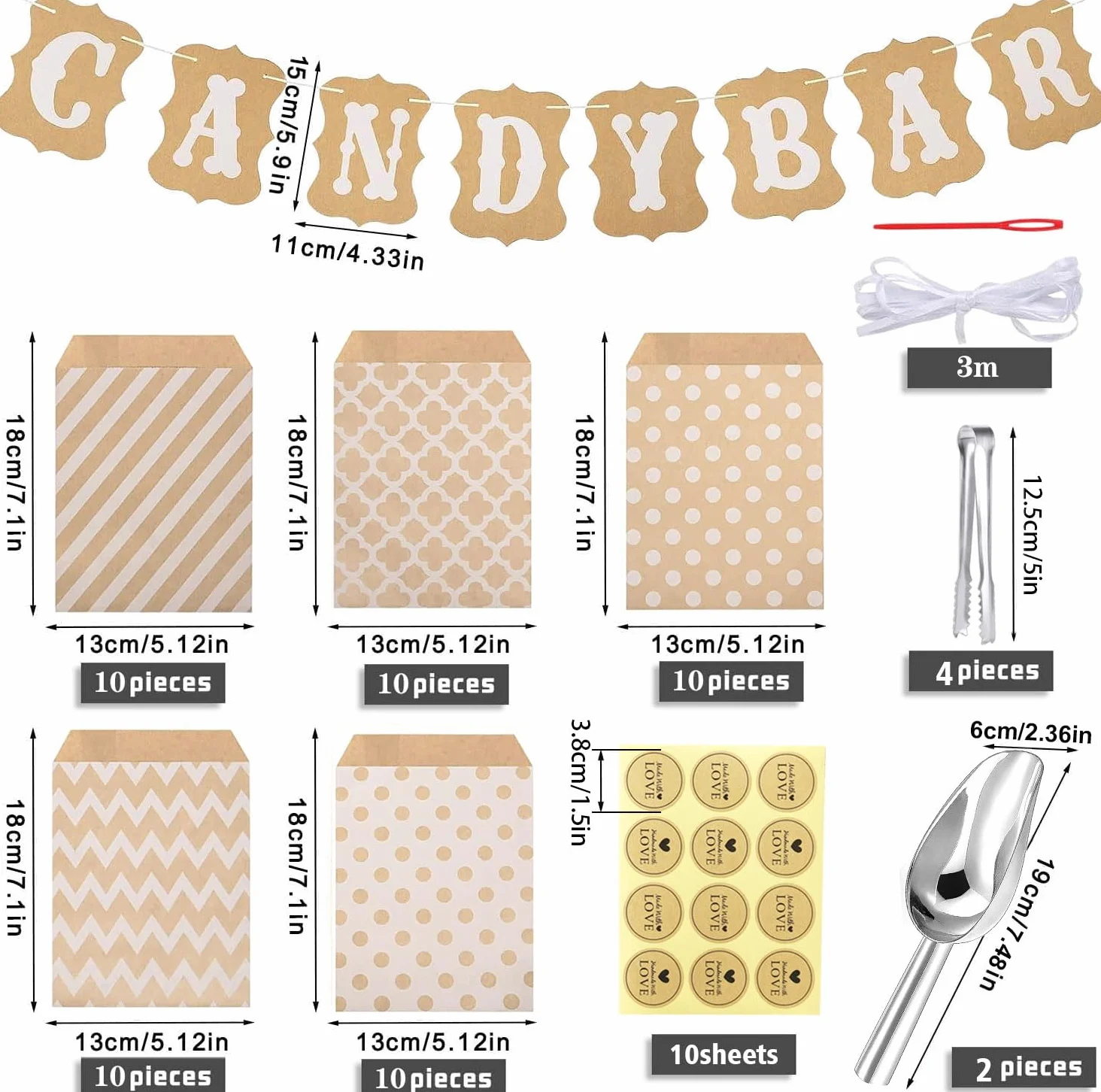 Candy Bar Accesorios Decoración 67pcs Bolsas Caramelo Pinzas Guirnalda Bodas Cumpleaños