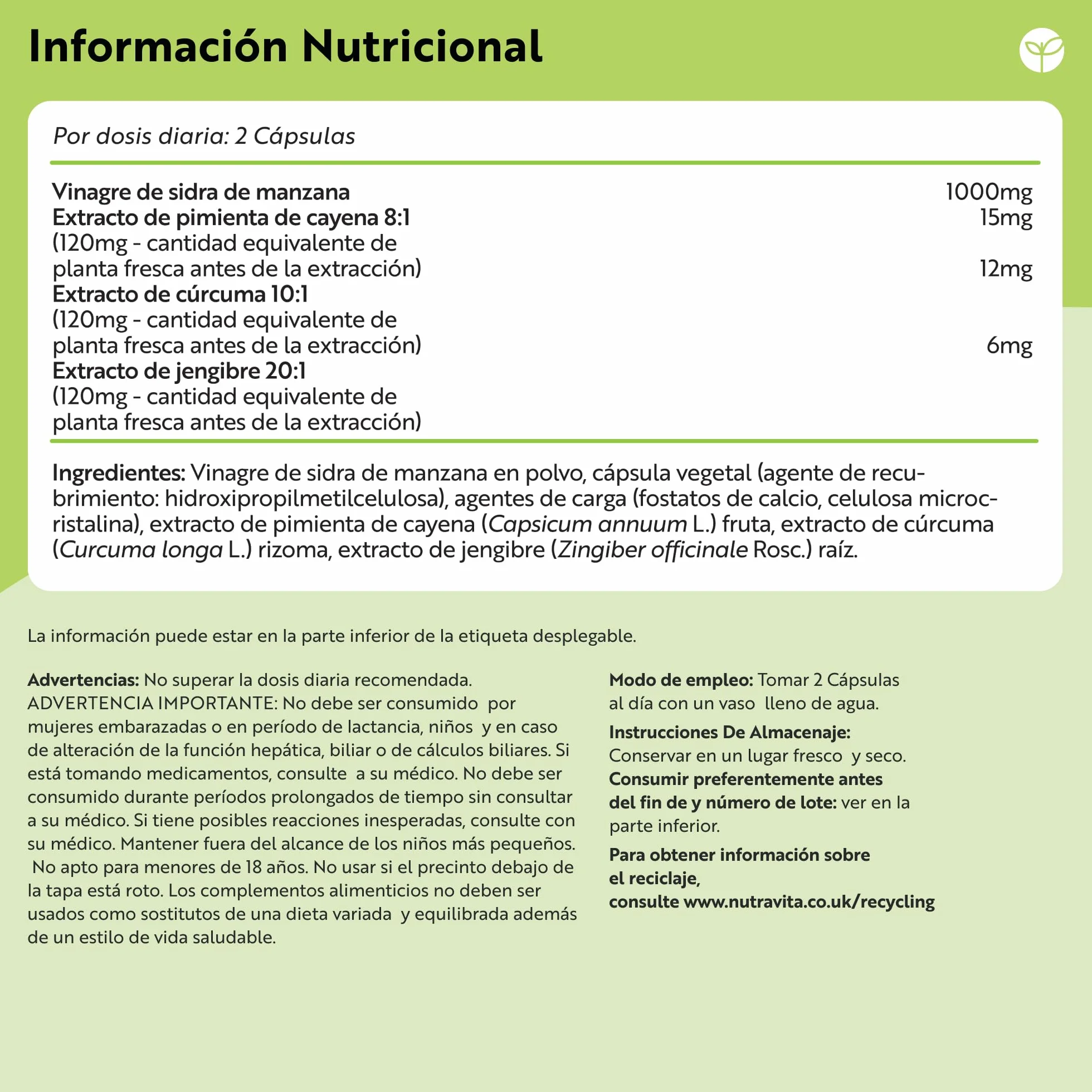Nutravita Complejo de Vinagre de Sidra de Manzana 180 Cápsulas Veganas Puro Crudo Sin Filtrar con Pimienta de Cayena y Raíces de Cúrcuma y Jengibre 1.033mg