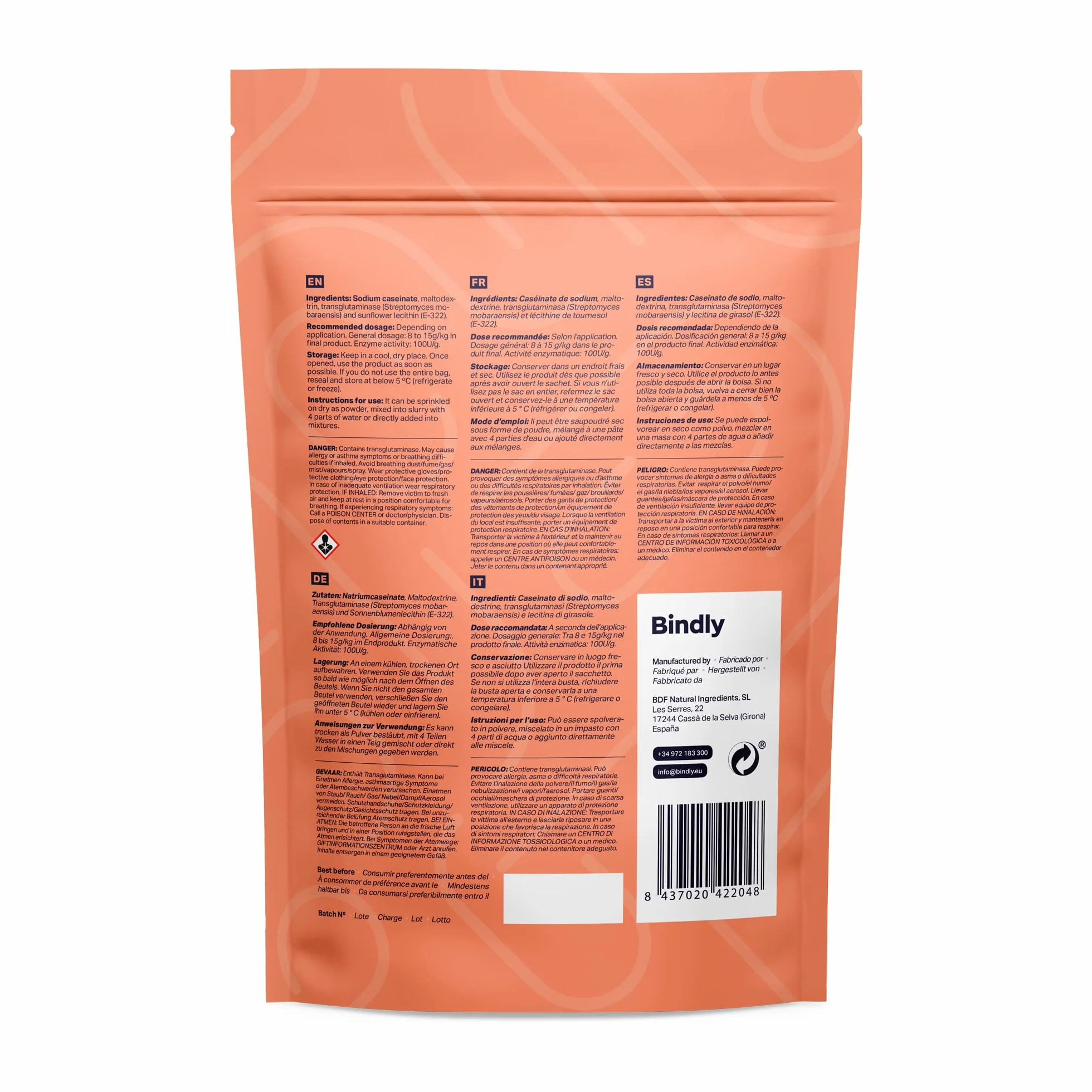 BINDLY® RM Transglutaminasa en Polvo 500g | Pegamento de Carne Potente para Profesionales | Enzima para Restructuración de Carnes, Pescados y Sector Lácteo | Certificado Halal y Kosher