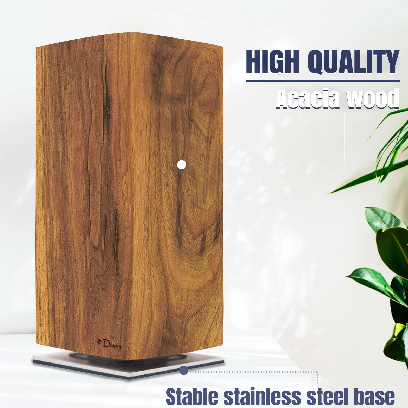 Dmore Bloque magnético para cuchillos giratorio 360°, sin cuchillos, soporte magnético para cuchillos de madera de acacia, extra gran capacidad, para cuchillos y utensilios para mesa de cocina