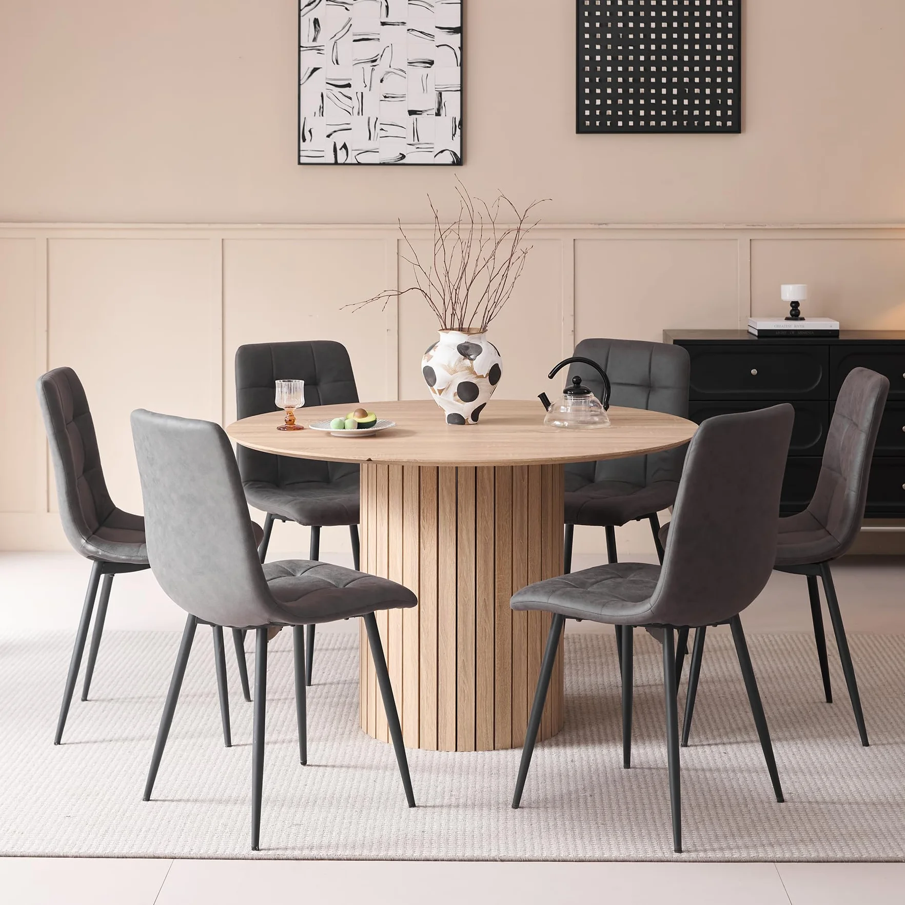 GrandCA HOME Mesa de Comedor Redonda, Mesa de Cocina Moderna de 120 cm, Mesa de Comedor con Base Redonda de Madera, Escritorio Grande de MDF para 4-6 Personas, Marrón Claro