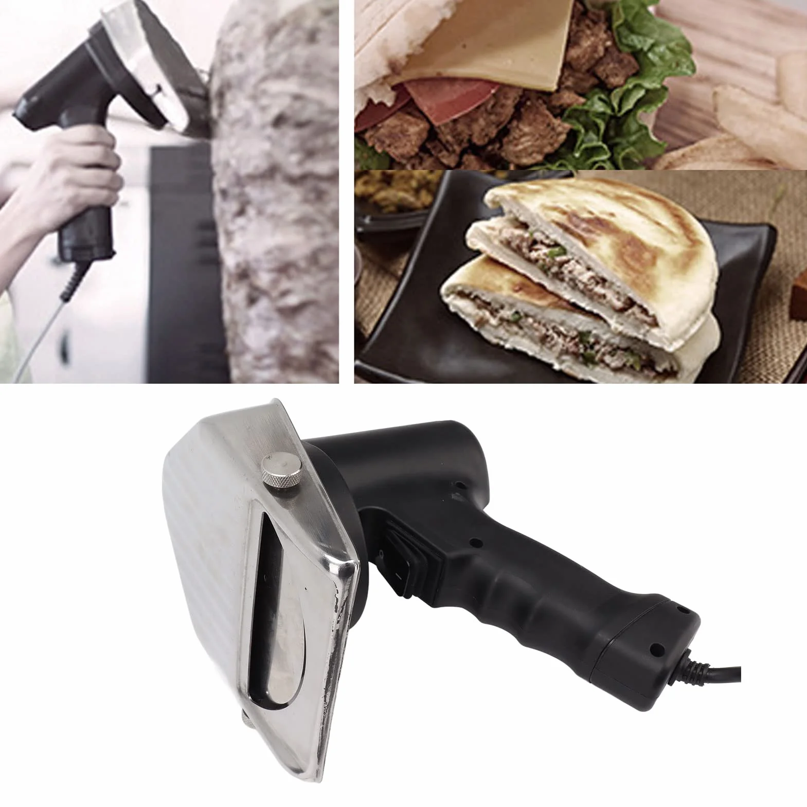 Topyond Cuchillo Eléctrico Para Kebab, Cortador de Carne para Jerky Kabob, Cuchillo para Kebab, Máquina Cortadora de Shawarma Doner Giroscópica Turca, Enchufe Europeo110-220V,para Restaurante,SnackBar