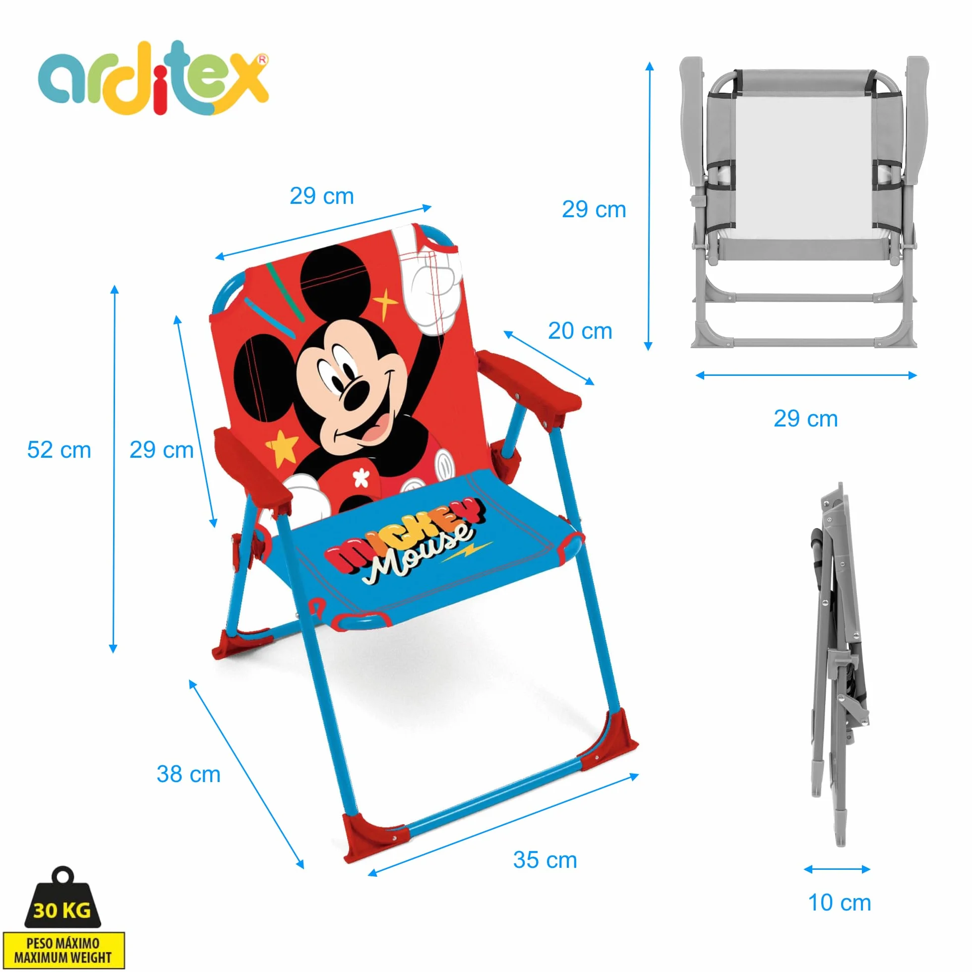 ARDITEX Silla Plegable Mickey Mouse Disney 38x32x53cm para Jardín Camping Playa