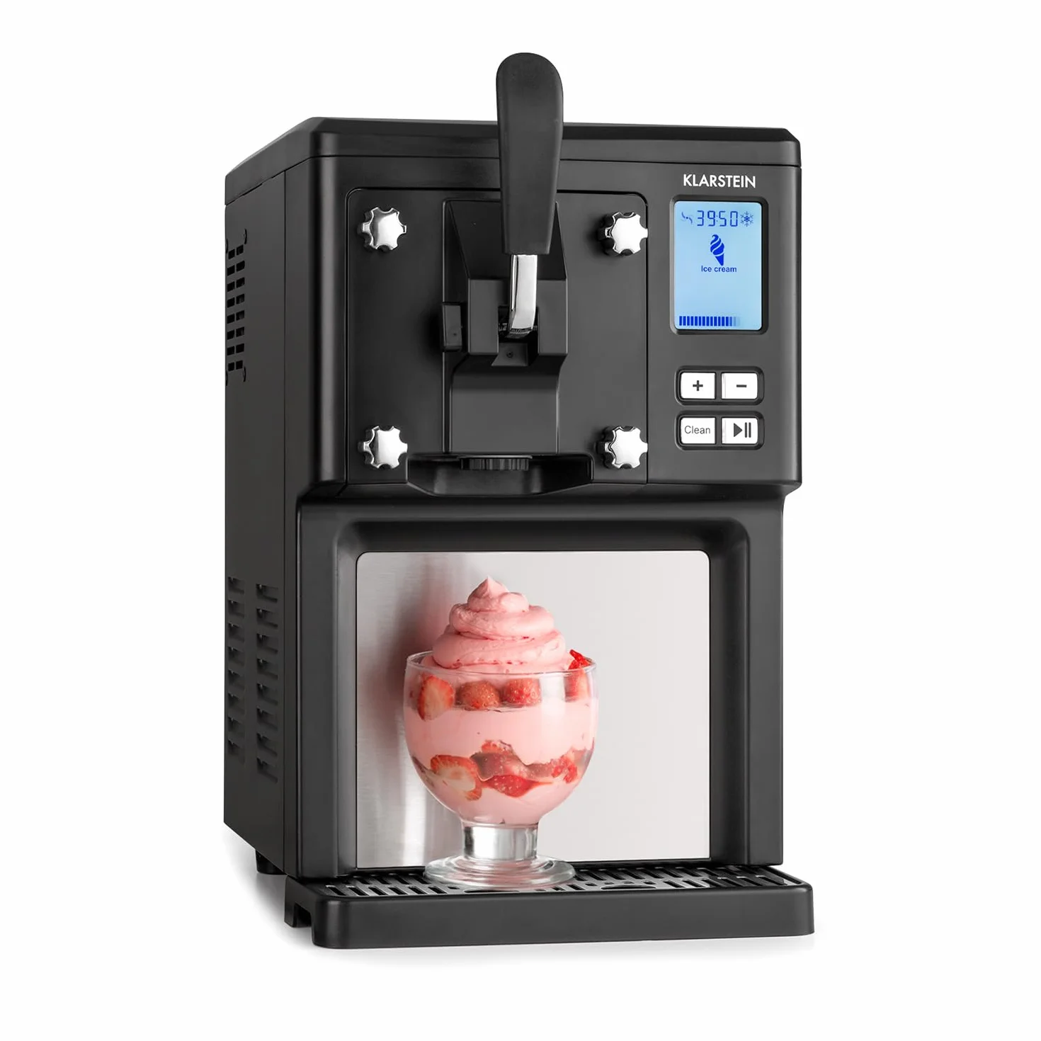 Klarstein Sweet Sundae - Máquina de helados, Por compresión, Hasta 900 g, 200 W, Enfriamiento de 3h, Capacidad 1,5 L, Limpieza automática, Sistema de dispensación, Embudo, Pantalla LCD, Negro