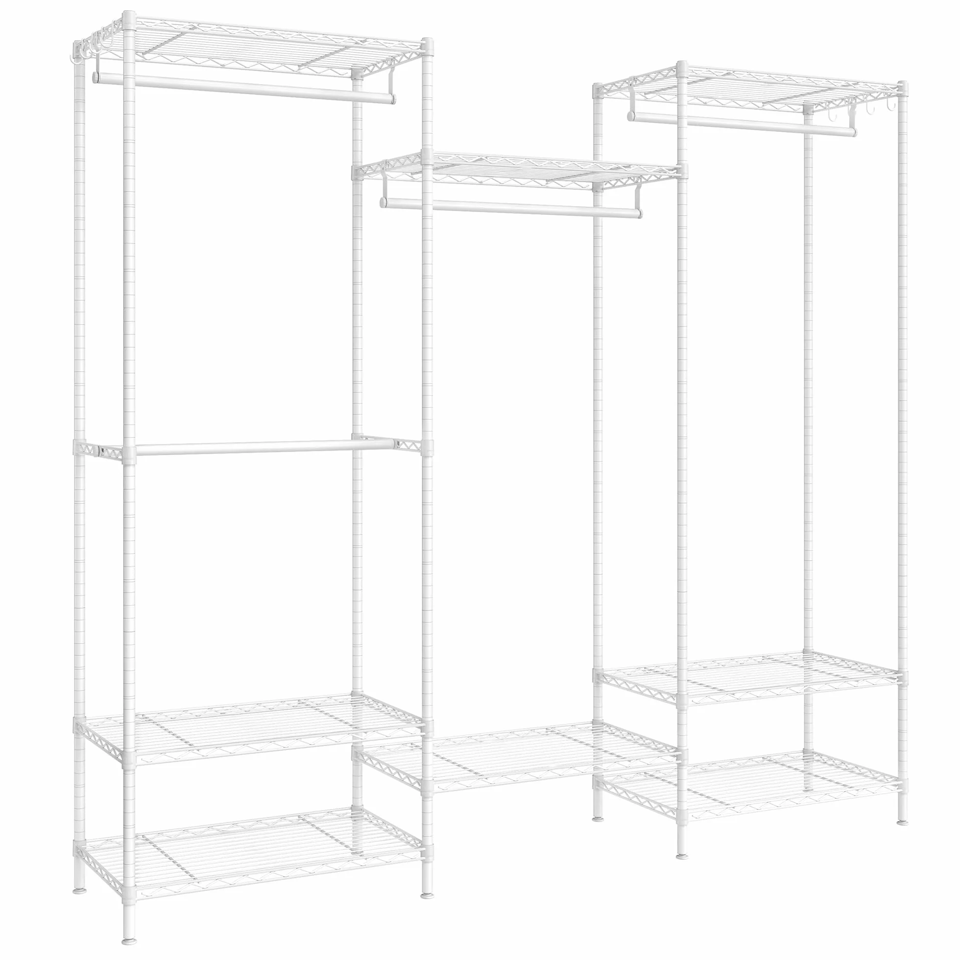 SONGMICS Armario de Ropa, Armario de Metal con Estantes Ajustables, Barras para Colgar y Ganchos, Duradero, Perchero Separable, Blanco Nube LGR431W01