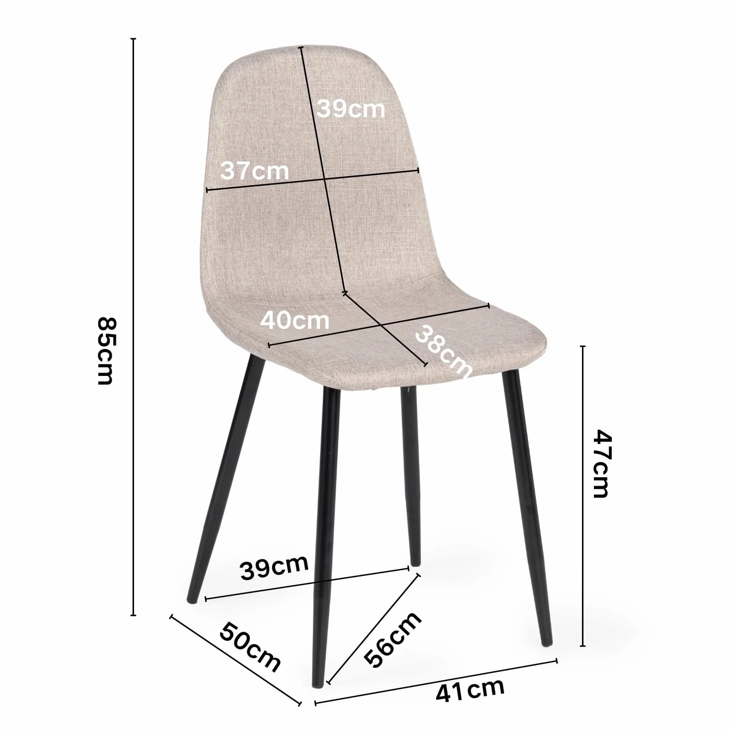 Homy Casa Juego de 4 sillas de Comedor de Tela Suave flameada, sillas Laterales escandinavas con Patas de Metal Negro para Cocina, Comedor, Sala de Estar, Dormitorio, Beige Oscuro