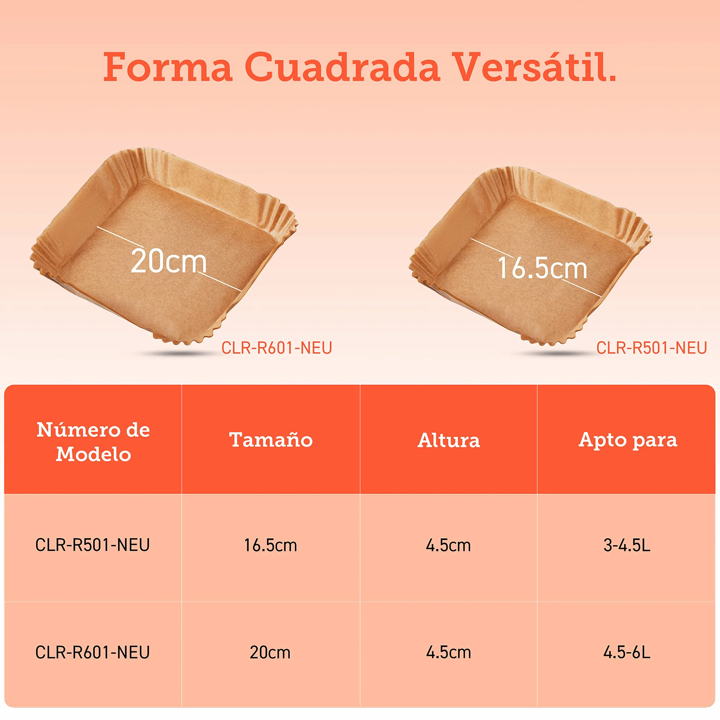 Cosori Papel Horno Freidora sin Aceite 100 Piezas Cuadrado Desechable Antiadherentes Prueba Grasa Air Fryer 4,5-6 L Horno Sartén Microonda 20 cm