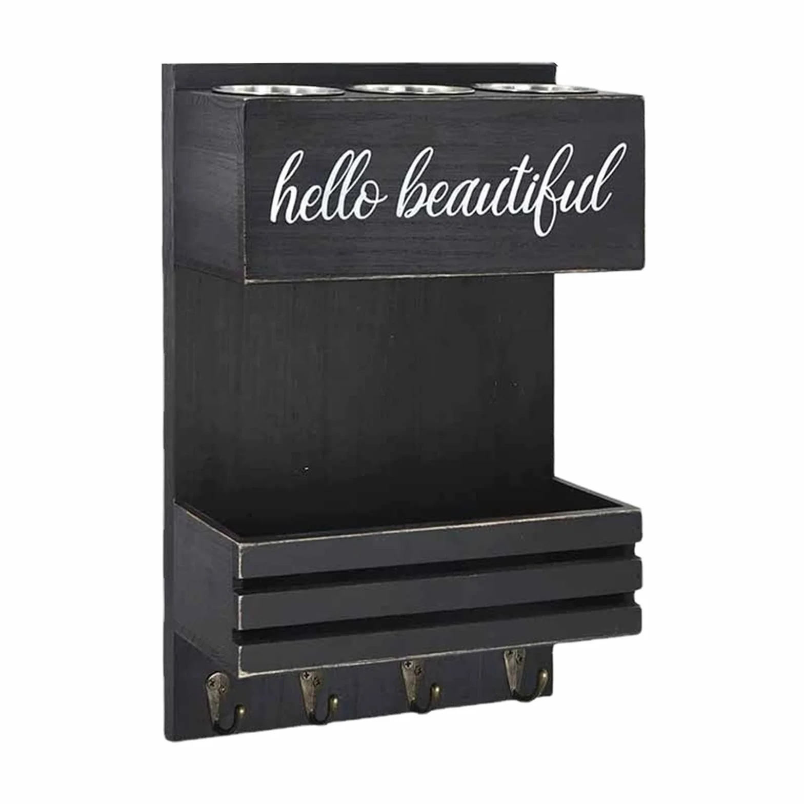 Baoblaze Estante de Almacenamiento para Baño Organizador de Herramientas de Peinado con Soporte para Secador de Pelo de Madera Montado en Pared Bandeja para Co, Negro, Individual