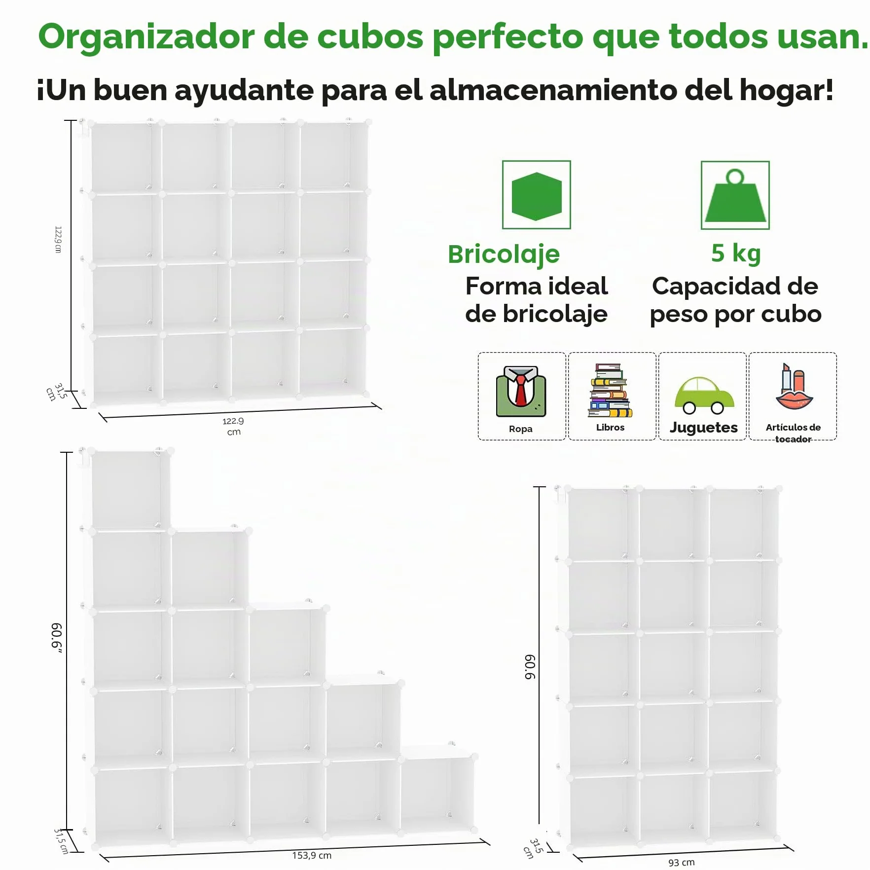 C&AHOME C&HOGAR Organizador de Almacenamiento en Cubos 16 Cubos 48.4 L x 12.4 W x 48.4 H Armario