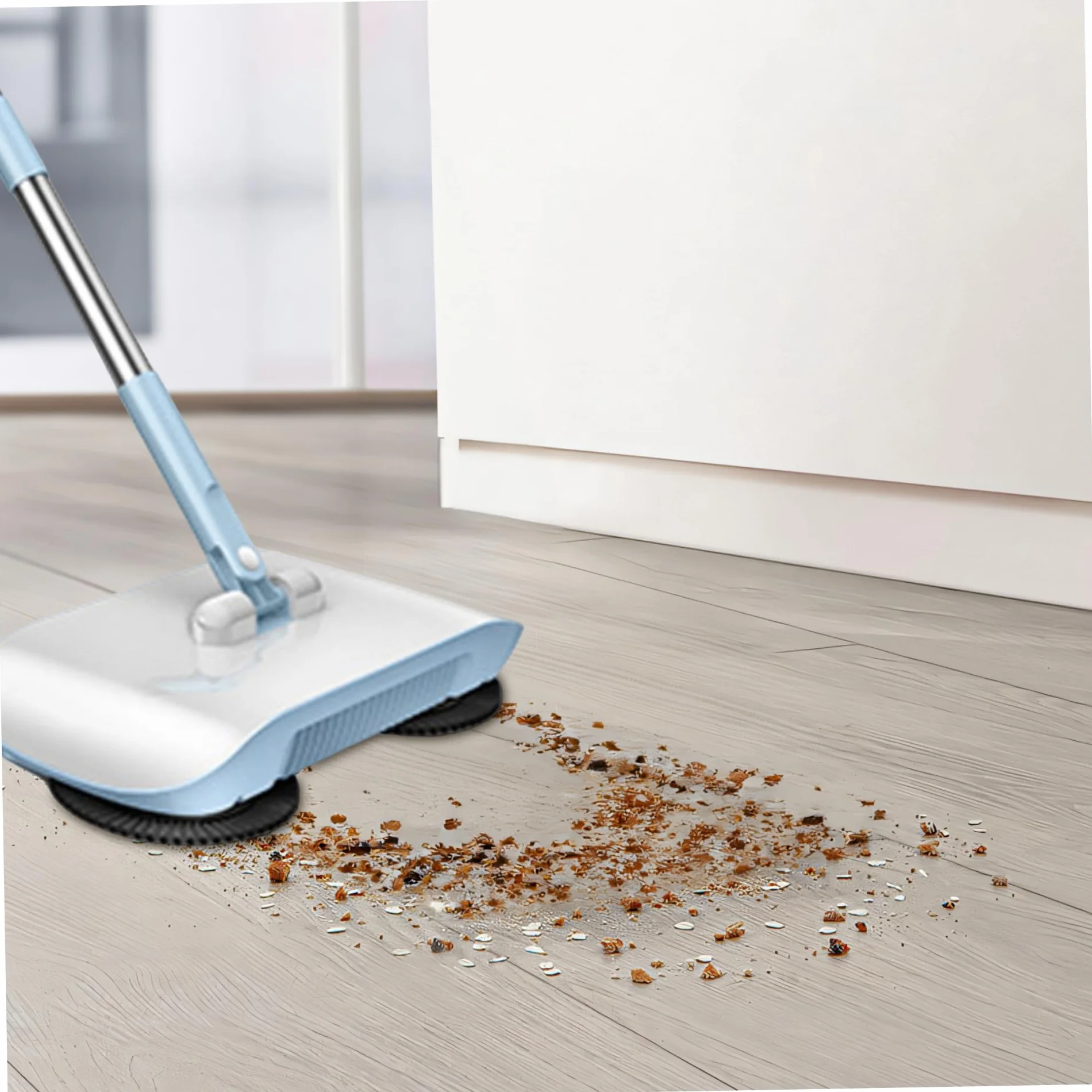 Barredora de vacío Manual, barredora de Piso no eléctrico de aspiración giratoria de 180 Grados, barredora Manual de 2 en 1 para alfombras y Pisos (Azul)
