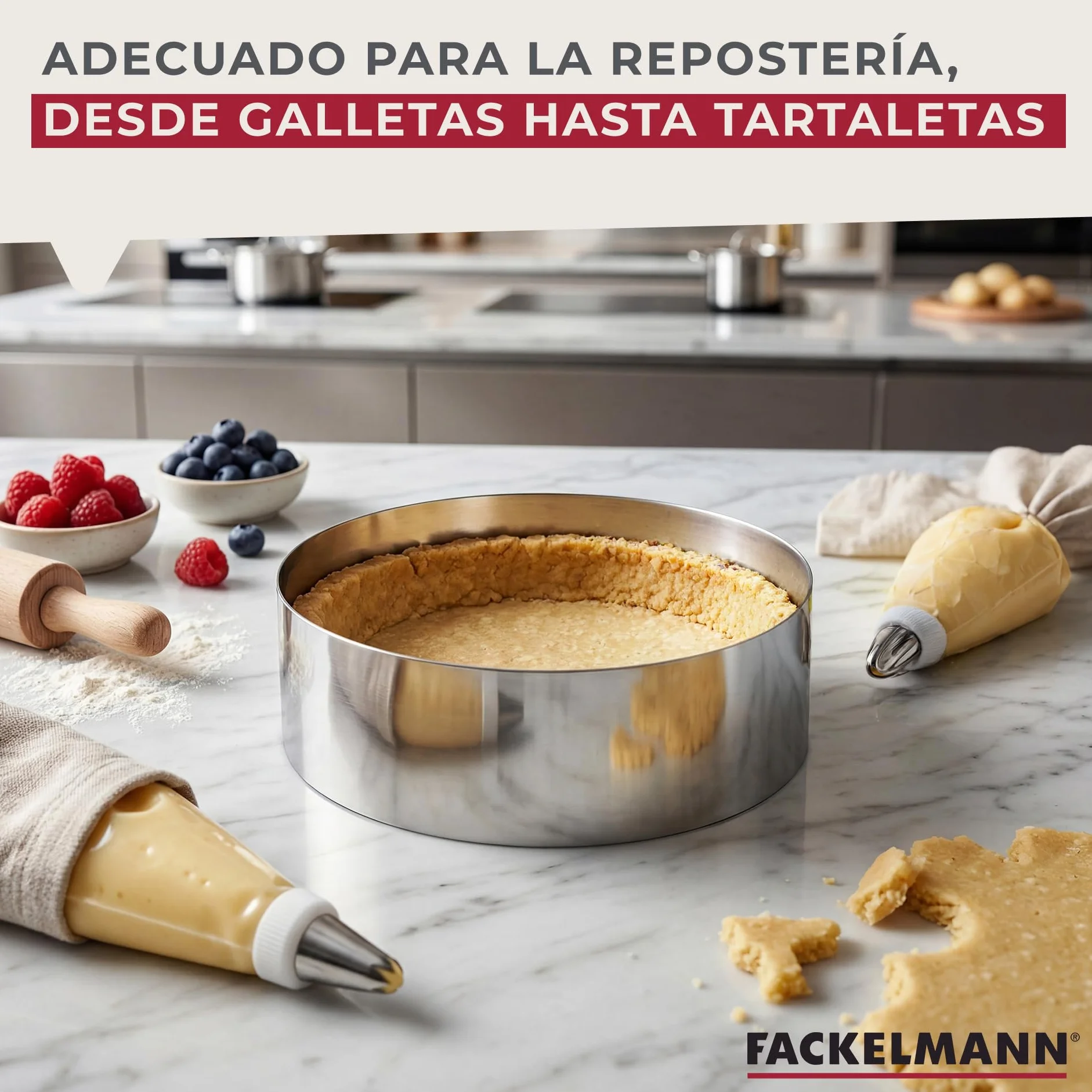Fackelmann 6 Aros de Cocina, Moldes para Emplatar y dar forma a los alimentos, Diferentes tamaños, Acero Inoxidable, Color Gris, 5-6-7-8-10-12 x 4.5 cm, 6 Uds